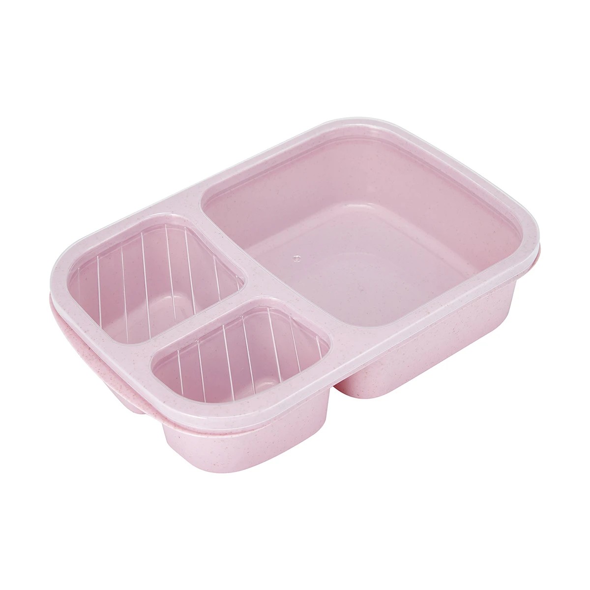 1 Pink Wheat Straw 3 Section Container Lunch Box, 1 of 4