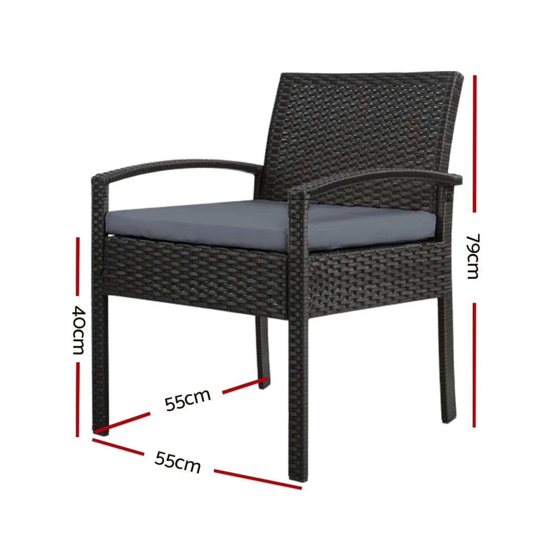 2 Gardeon Outdoor Dining Chairs Patio Furniture Rattan Lounge Chair Cushion - Black, 2 of 4