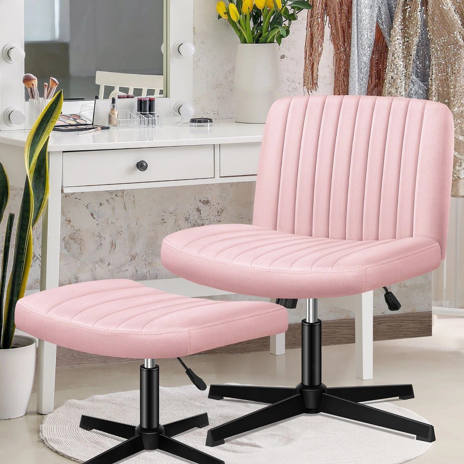 3 Alfordson Office Chair Computer Executive Seat Work Ottoman Velvet - Pink, 3 of 10