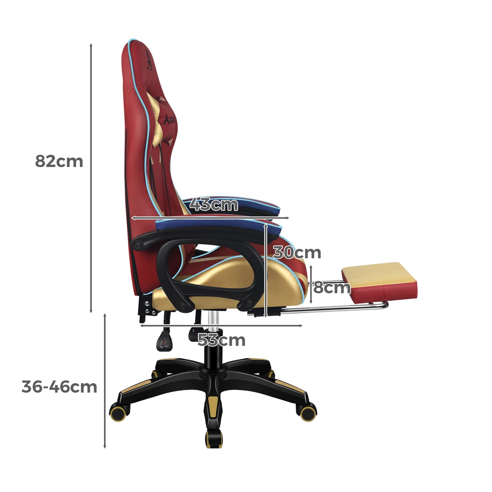 3 Alfordson Gaming Office Chair Racing Massage Computer Seat Footrest Leather - Red, 3 of 10