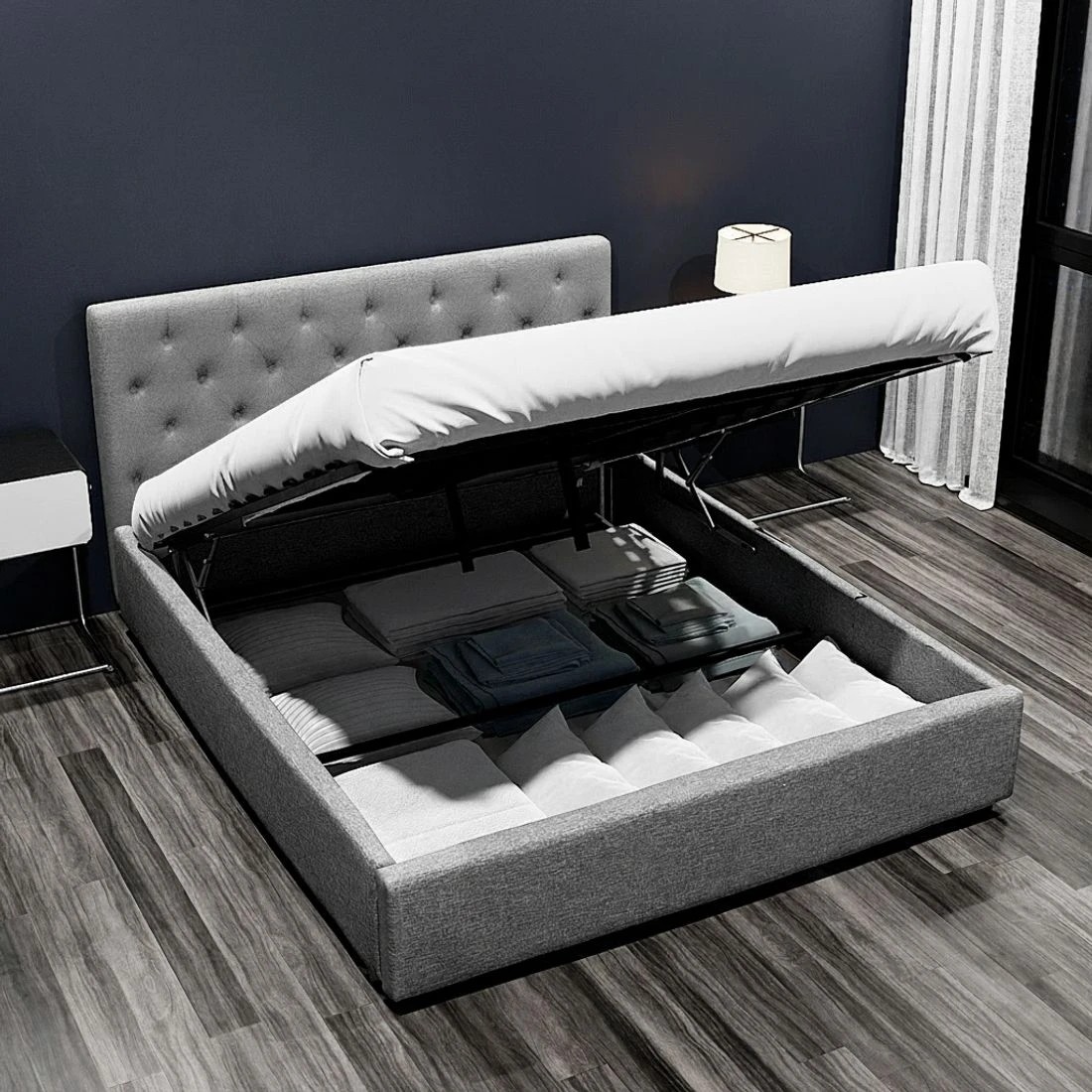 4 Artiss Bed Frame Queen Size Gas Lift  VILA - Grey, 4 of 10