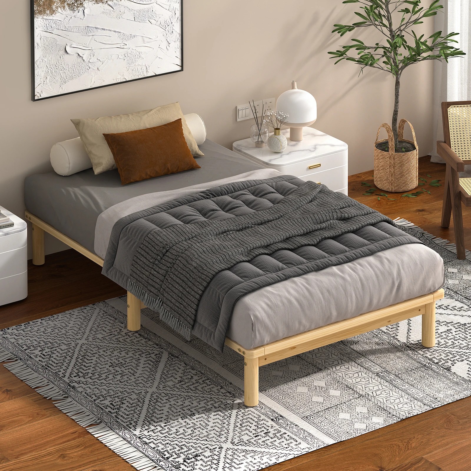 2 Alfordson Bed Frame Wooden Timber Single Size Mattress Base Platform Basia - Natural, 2 of 10