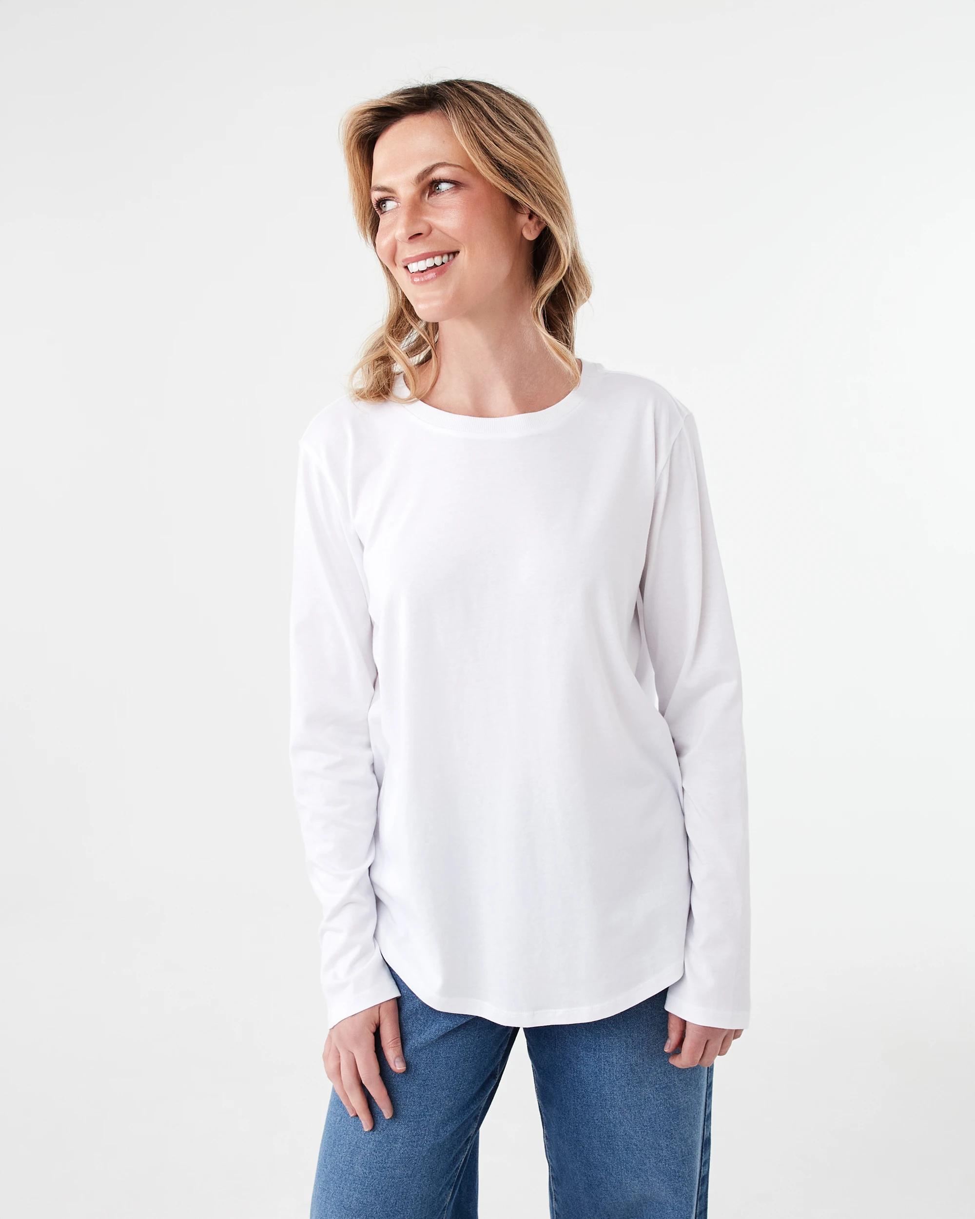 1 Long Sleeve Cotton Modal T-shirt White, 1 of 6