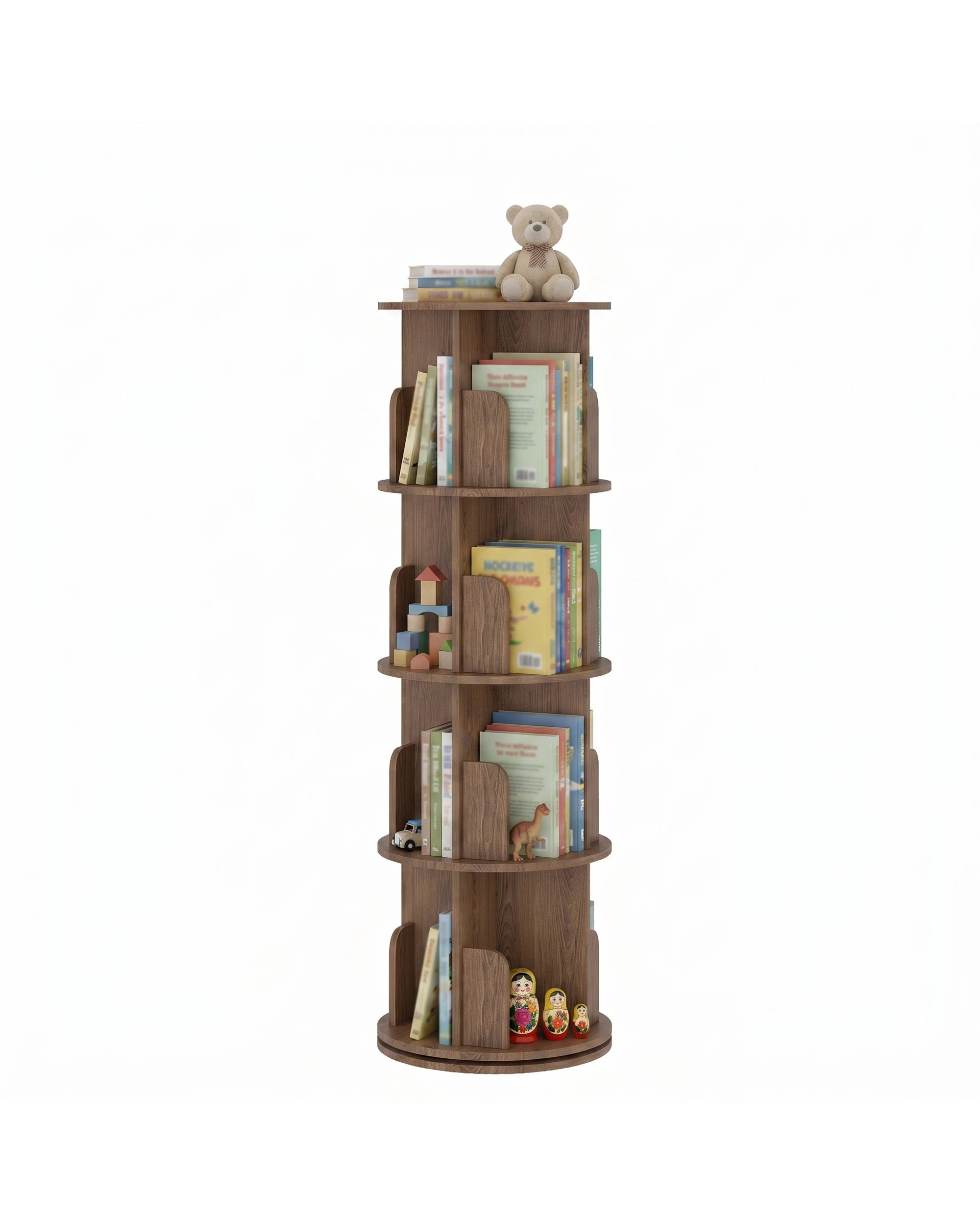 6 Advwin 4 Tiers Bookshelf Rotating Corner Bookcase Cabinet Revolving Display Stand Rack - Brown, 6 of 7