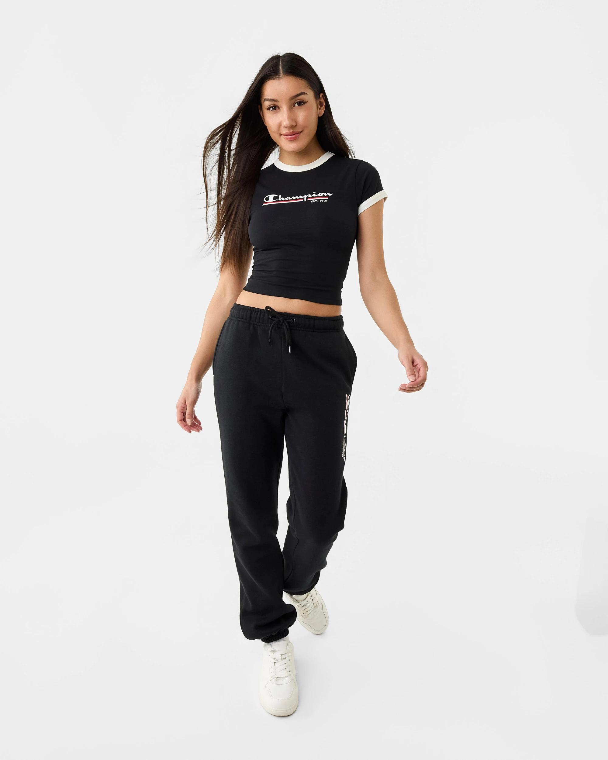2 Champion Script Womens Ringer T-shirt Black, 2 of 7