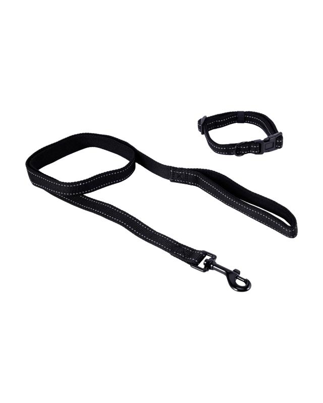 Black Reflective Collar and Lead Set - S