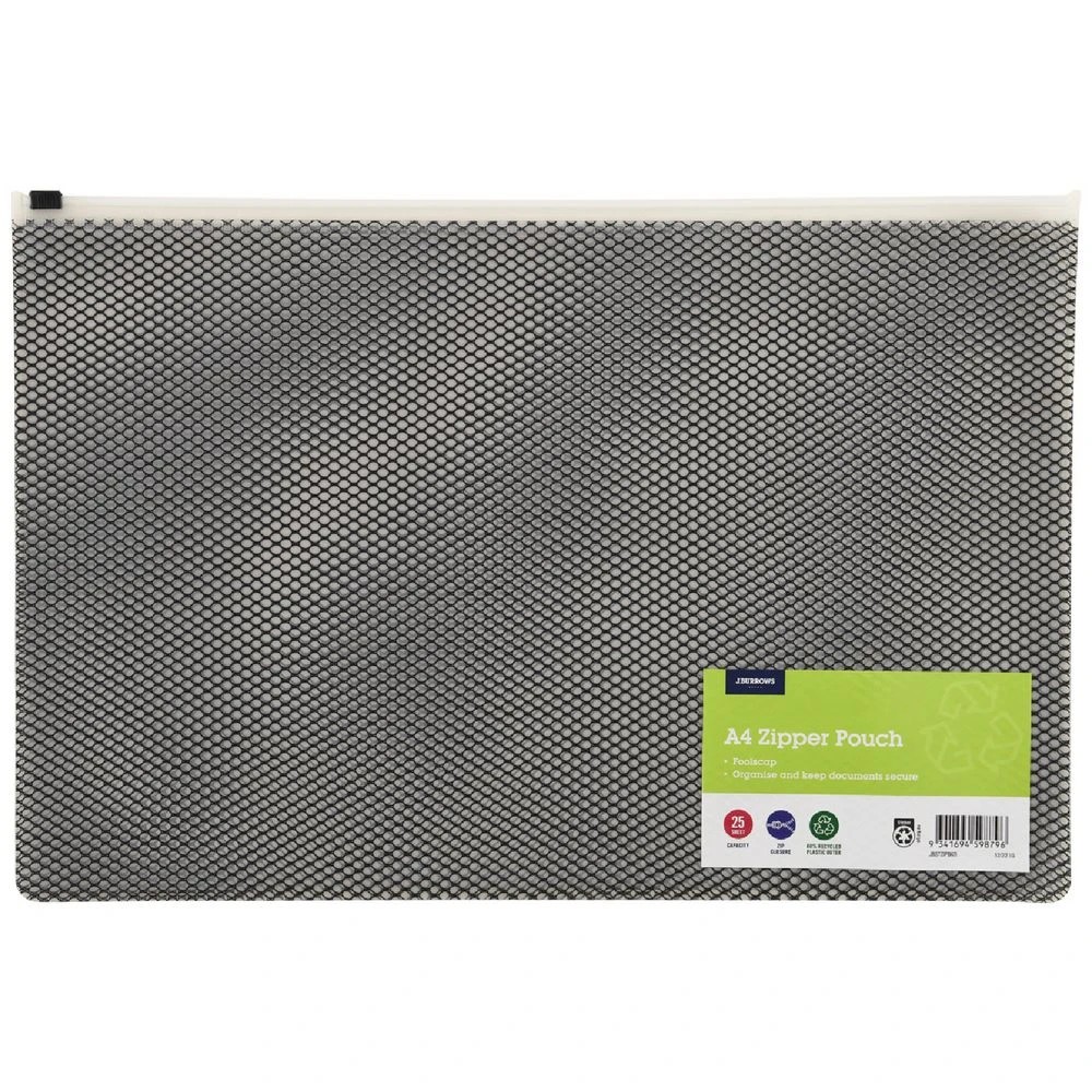 1 J.Burrows A4 Soft Zipper Pouch Black, 1 of 3