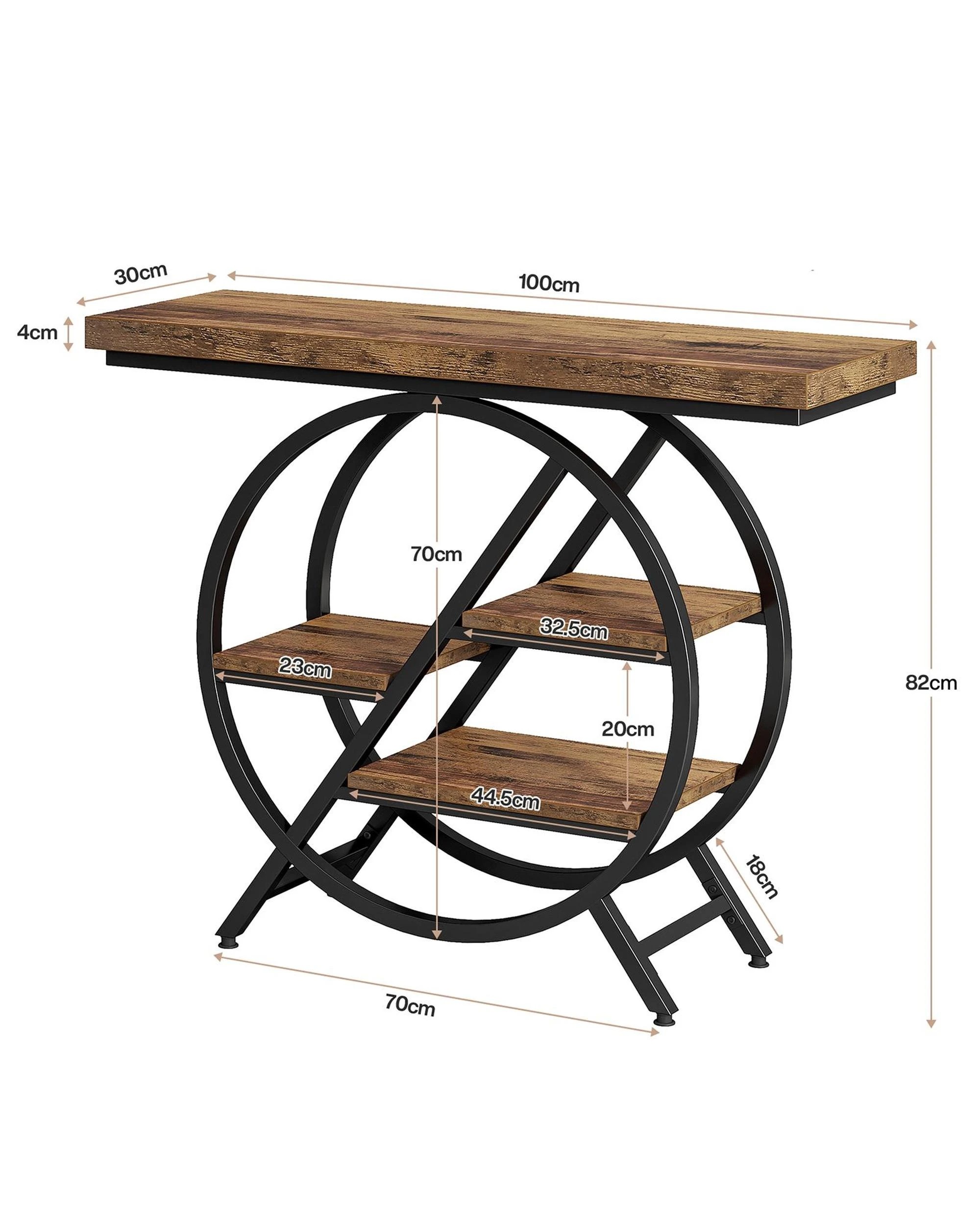 5 OAKORY 100cm Console Table, 4-Tier Industrial Hallway Table with Metal Frame, Rustic Brown, 5 of 7