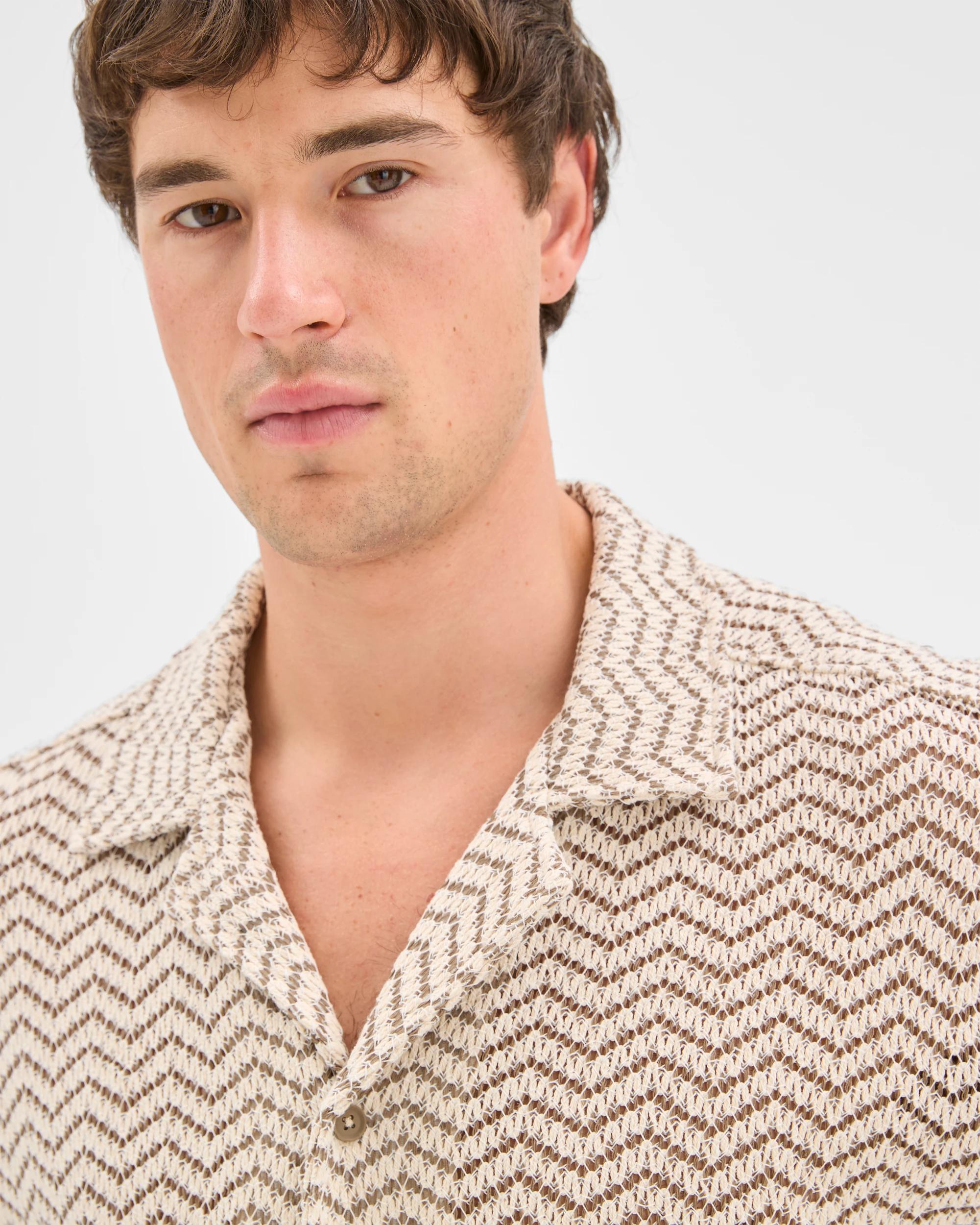3 Commons Open Weave Short Sleeve Shirt BROWN, 3 of 6