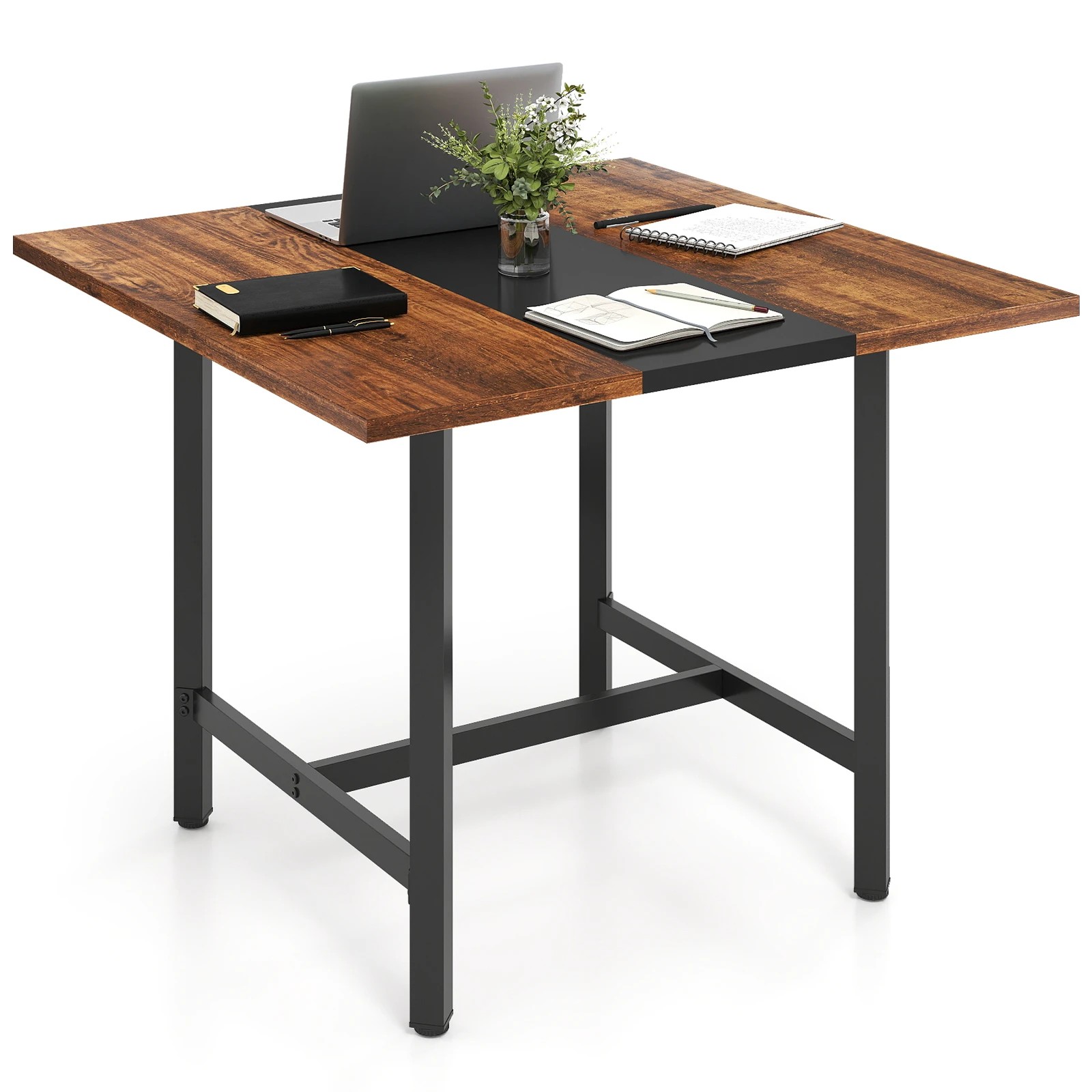 7 Costway 100cm Square Conference Table Meeting Room Seminar Table - Brown, 7 of 7