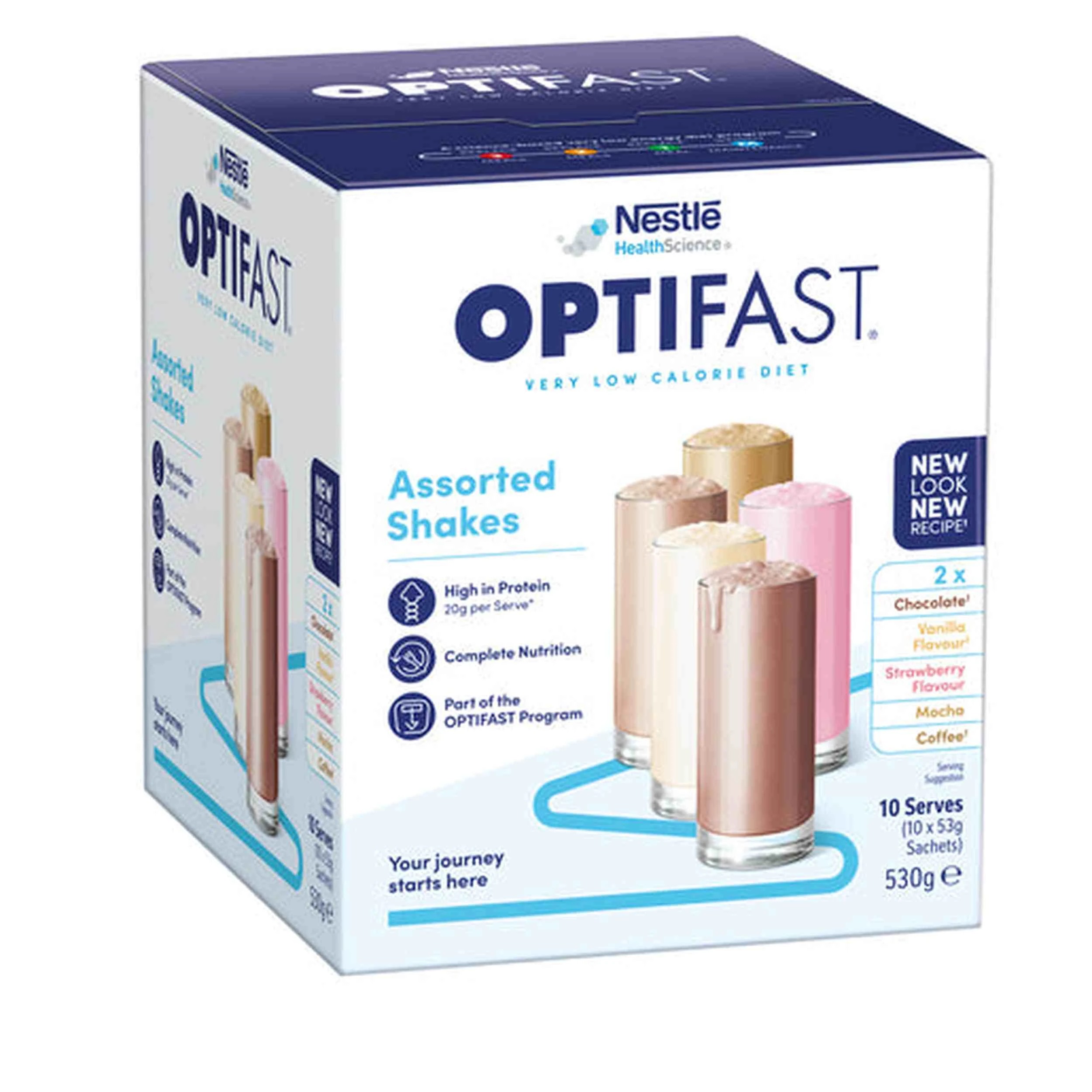 1 Optifast 10pc VLCD 5 Flavoured Shakes Sachets Weight Loss Supplement 53g, 1 of 3