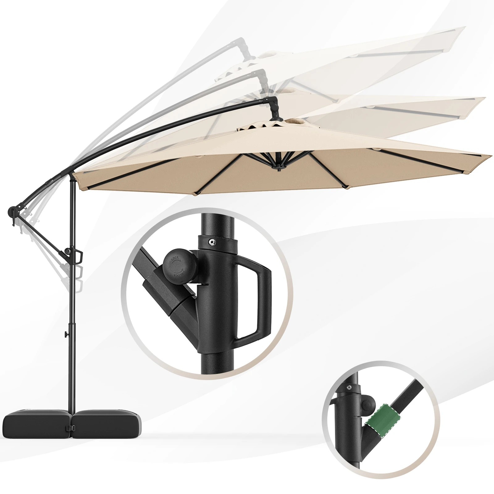 2 Costway 3M Outdoor Offset Umbrella Cantilever w/Base, 2 of 6