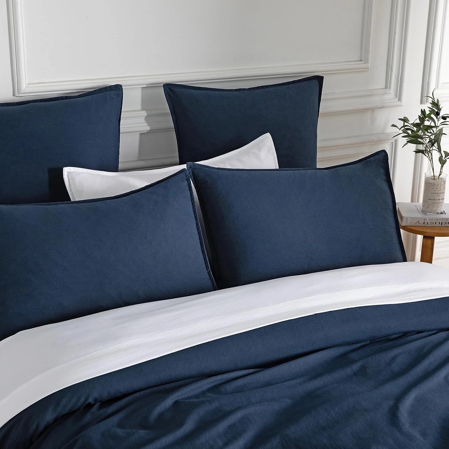 2 CleverPolly 100% Vintage Washed Microfibre Quilt Cover Set - Navy Blue - Queen Bed, 2 of 7