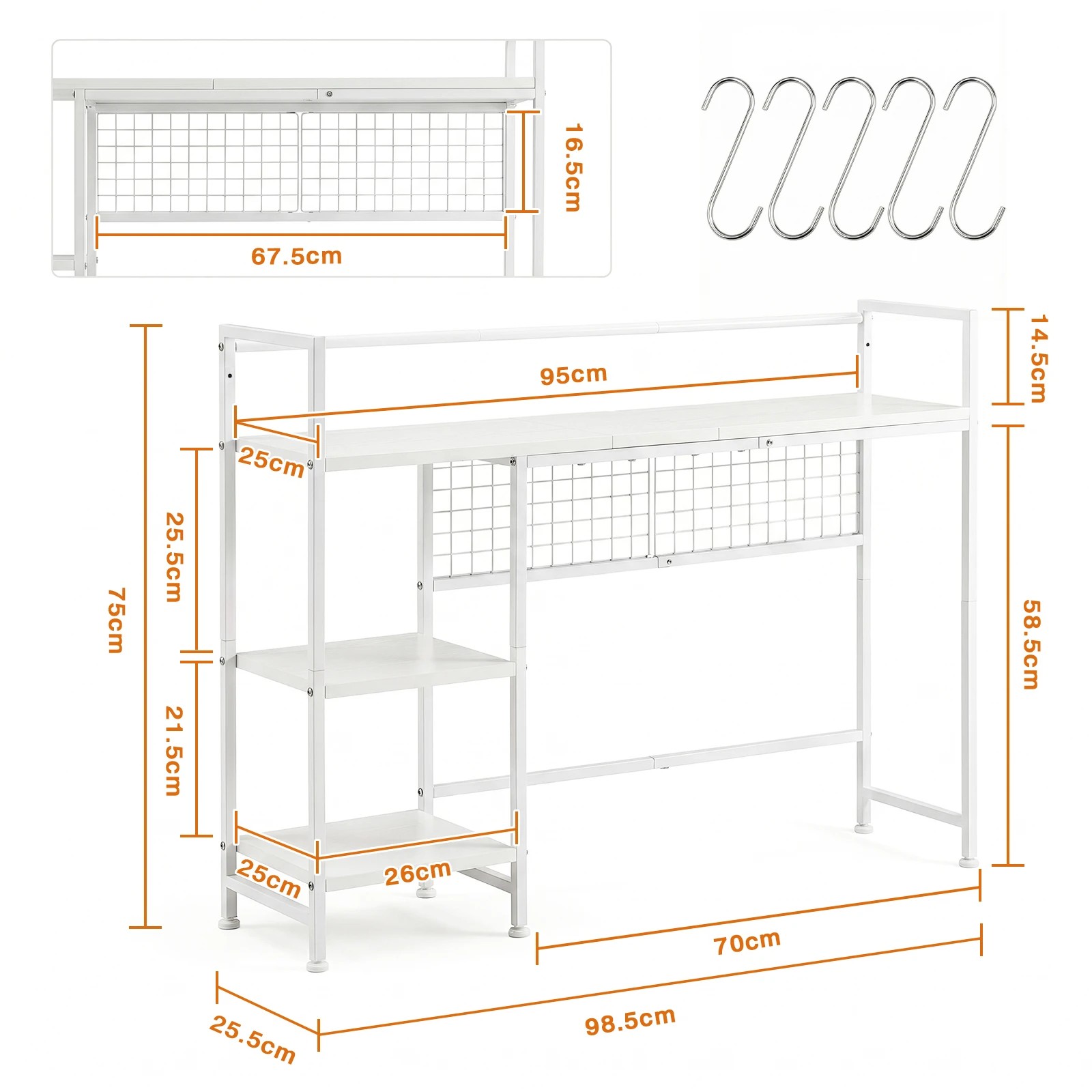 2 Advwin Desktop Organizer Shelf  Desktop Display Rack with Open shelves & 5 Hooks Desk Hutch for Computer Desk - White, 2 of 8