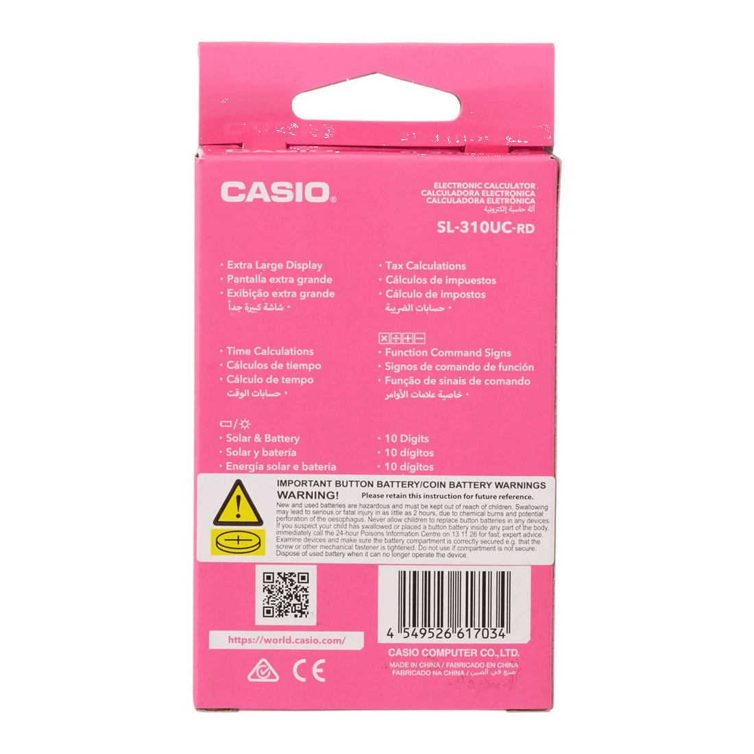 3 Casio 10 Digit Portable Calculator Pink SL-31OUC, 3 of 4