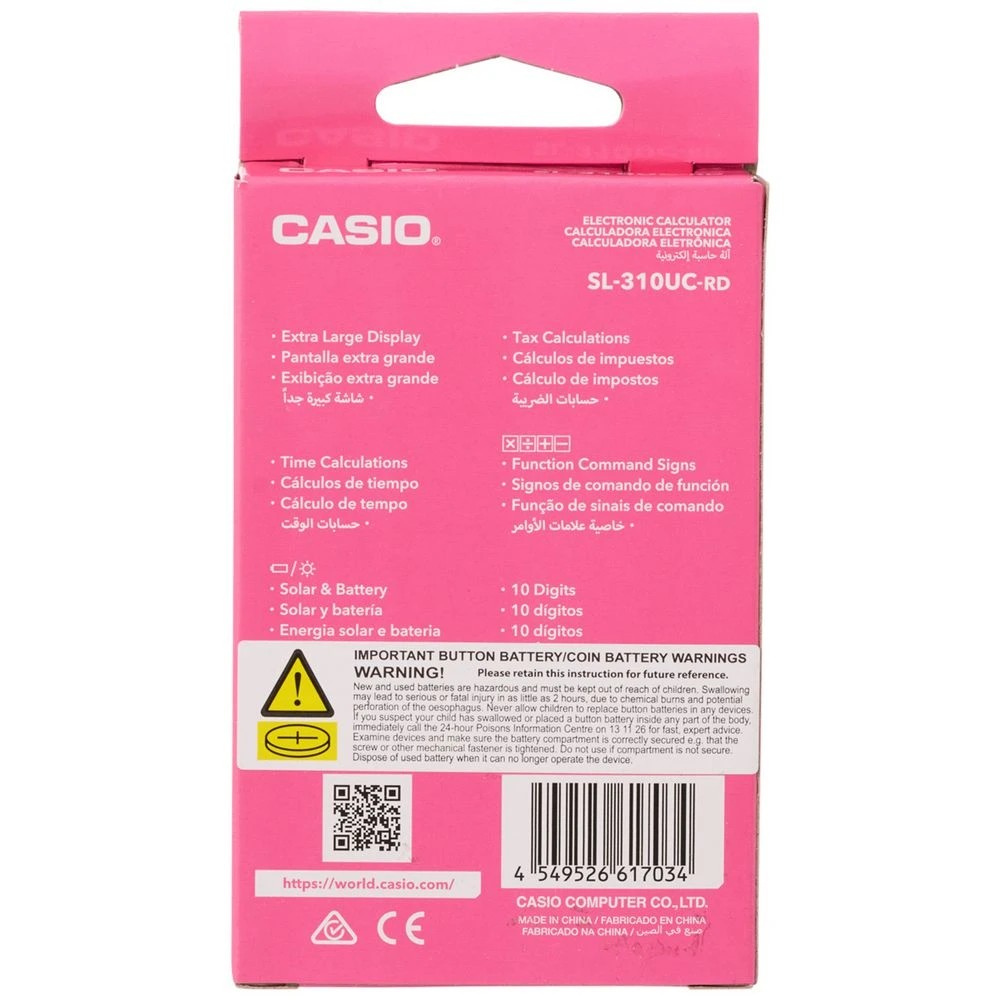 3 Casio 10 Digit Portable Calculator Pink SL31OUCRD, 3 of 4