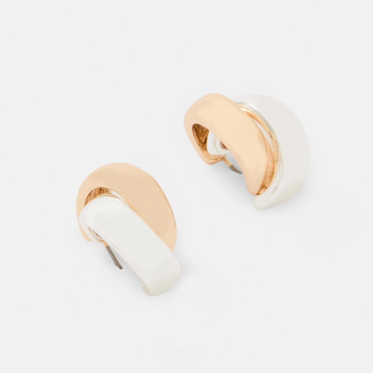2 Mixed Metal Hoop Earrings - Gold Tone and Silver Tone Gold Silv, 2 of 4
