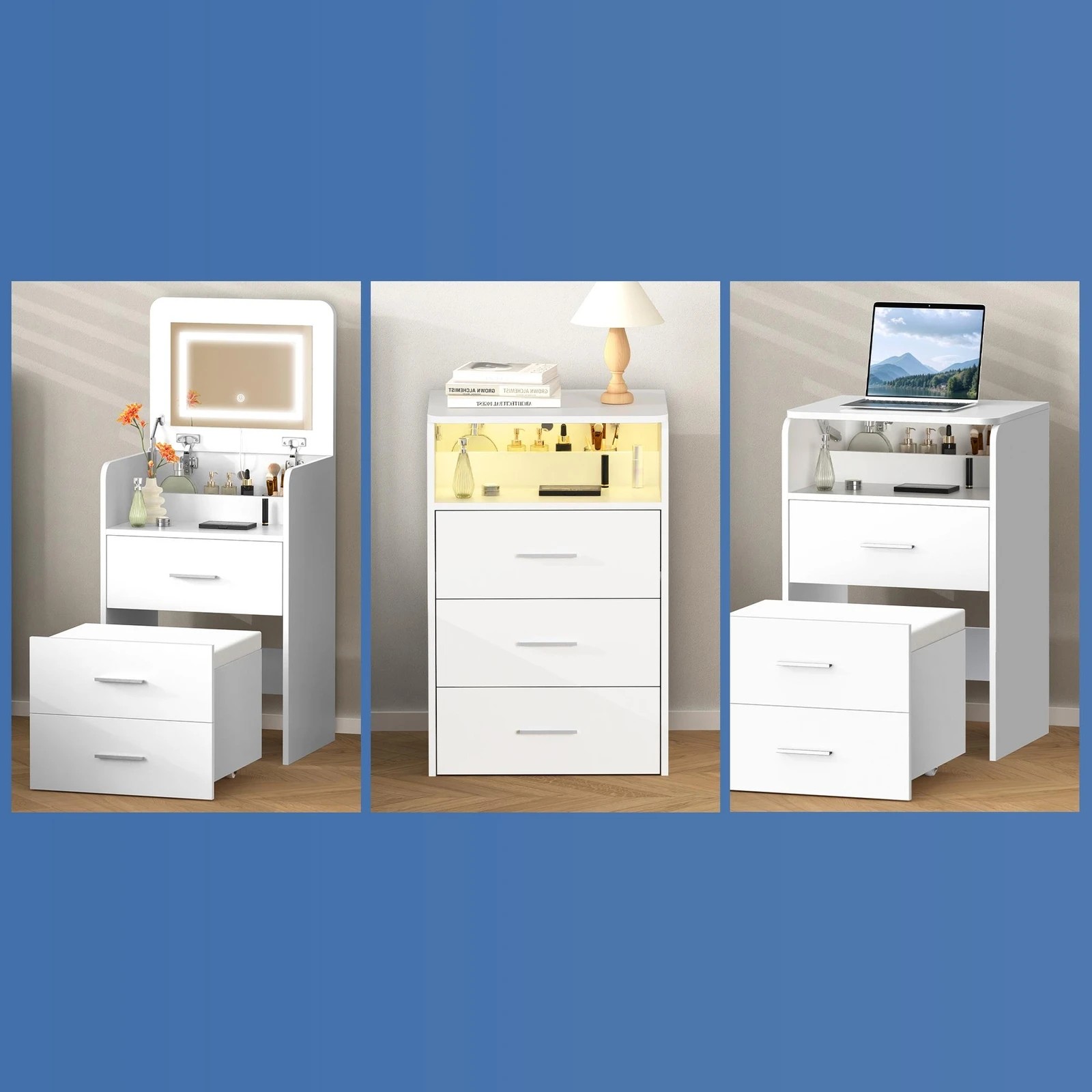 5 Alfordson Dressing Table Stool Set 2-In-1 Makeup Mirror Vanity Desk - White, 5 of 9