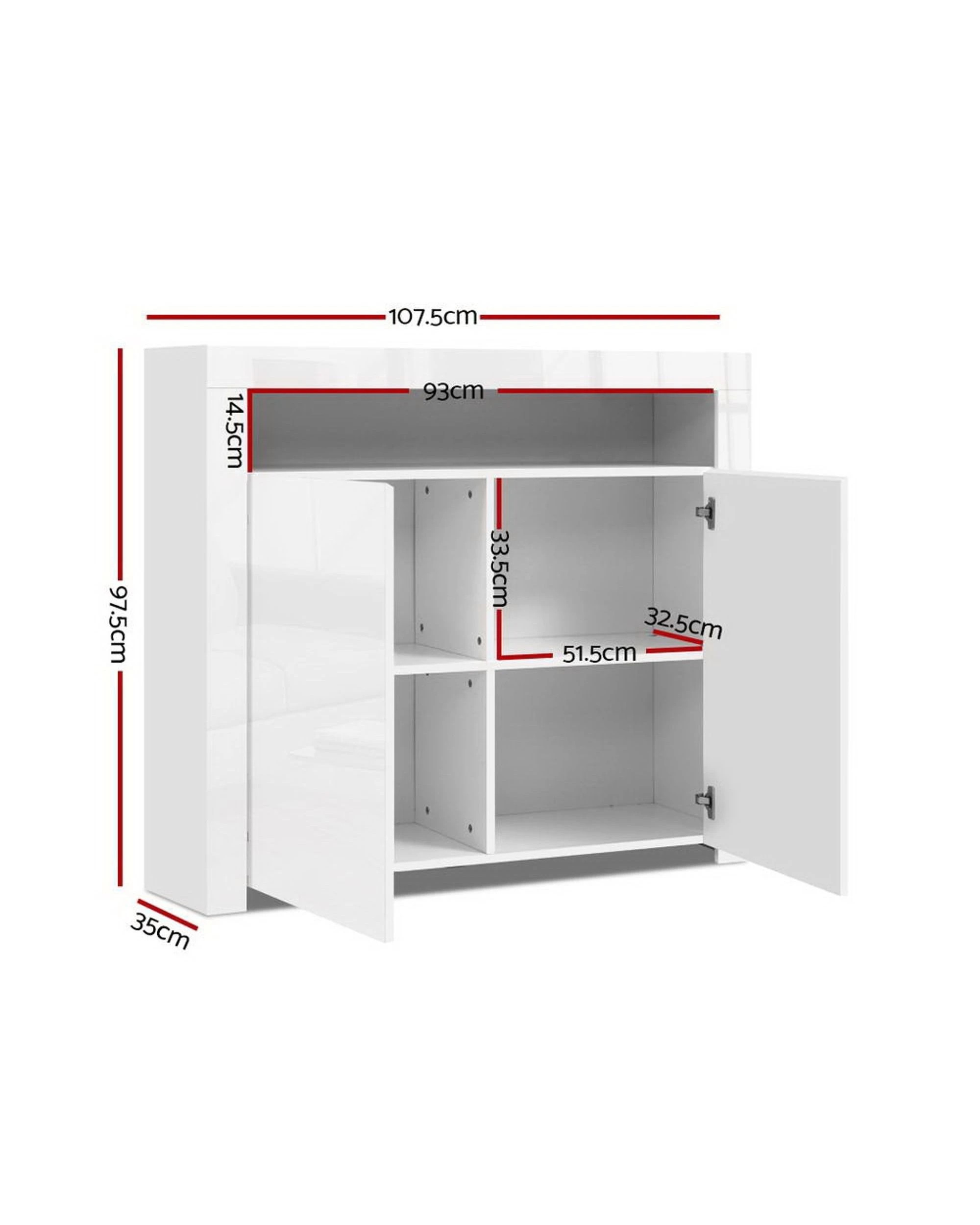 2 Artiss Buffet Sideboard Led
 - White, 2 of 3