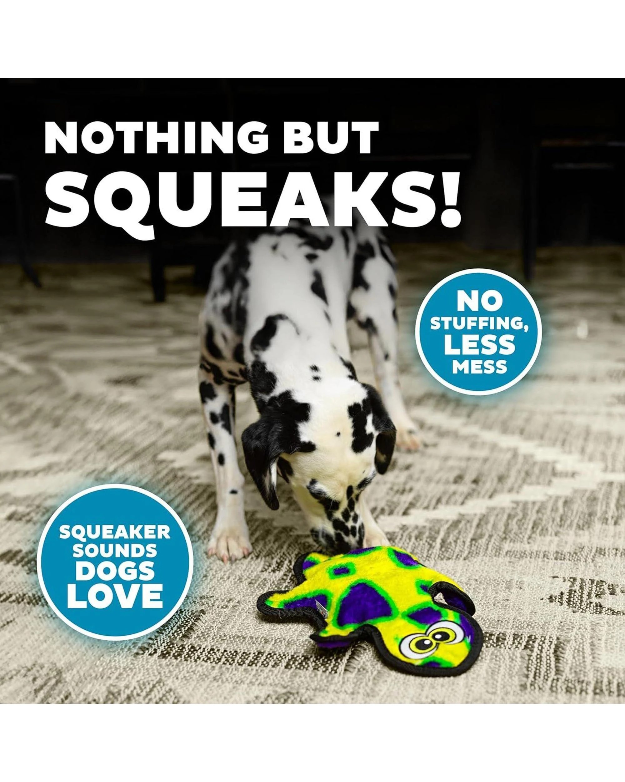 3 Outward Hound Invincible Gecko Interactive Dog Toy with 2 Squeakers Yellow/Green, 3 of 4