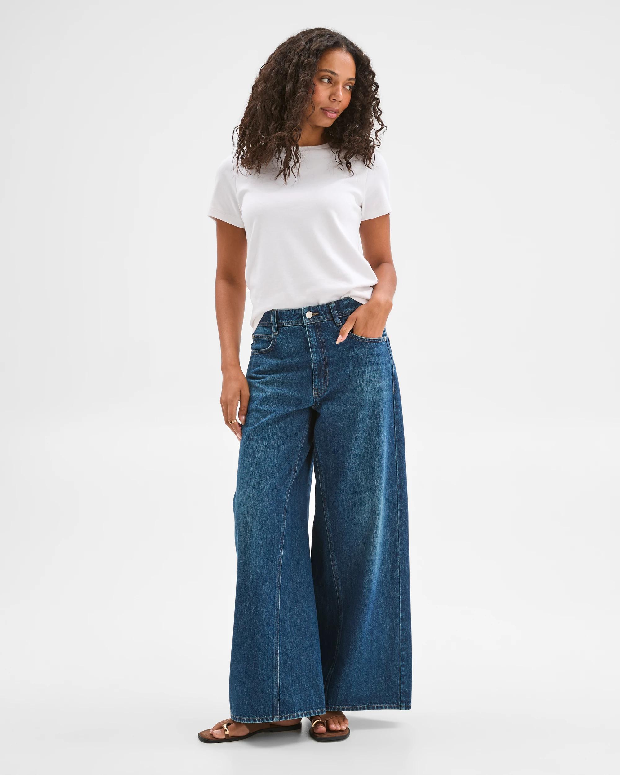 2 Target Woman Wide Leg Slouch Denim Jeans TEAL BLUE WASH, 2 of 7
