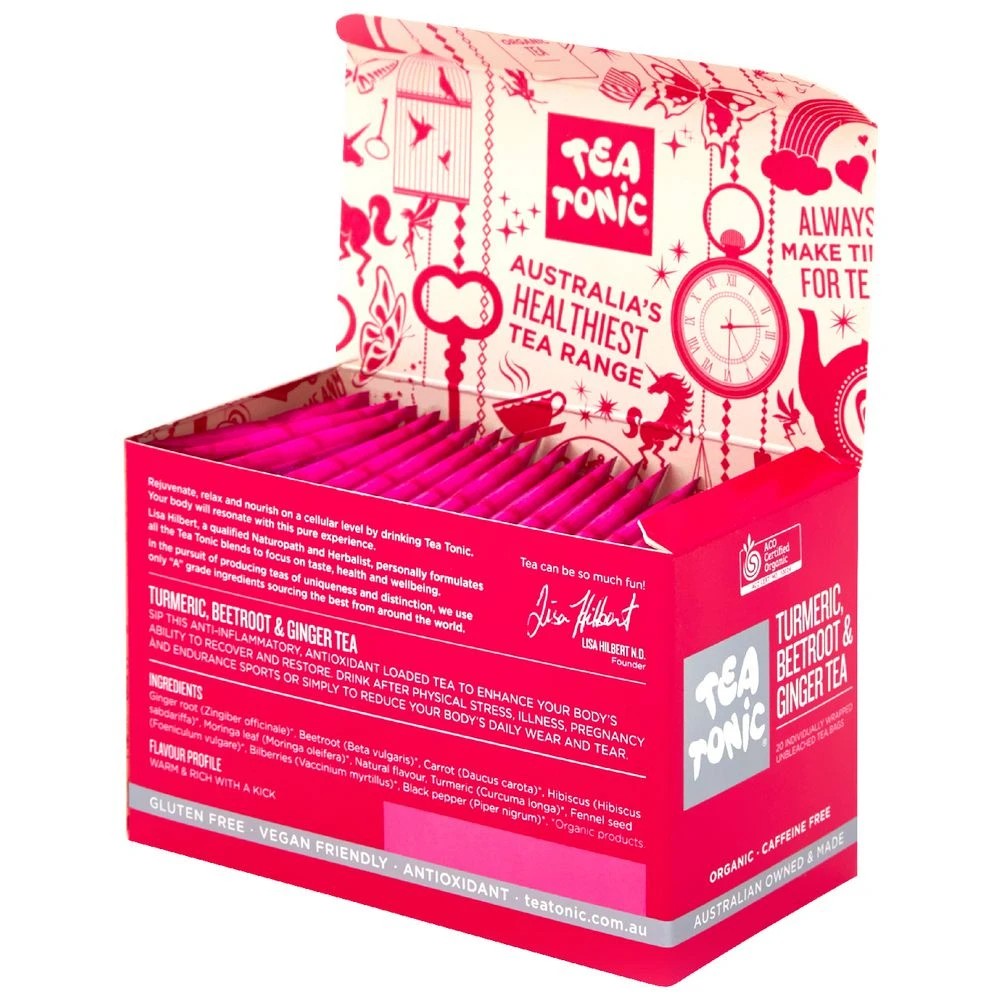 2 Tea Tonic Tea Bags Turmeric, Beetroot and Ginger 20 Pack, 2 of 2