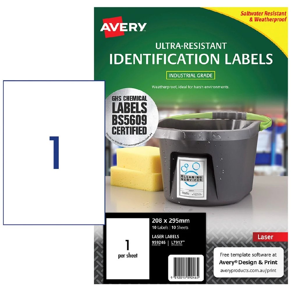 Avery 1UP Chemical Grade Laser Labels 208 x 295mm 10 Sheets - Kmart