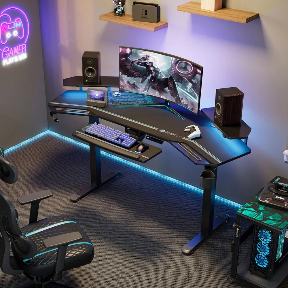 8 Eureka Wing-Shaped Sit Stand Desk Black Desks, Tables and Workstations, 8 of 10