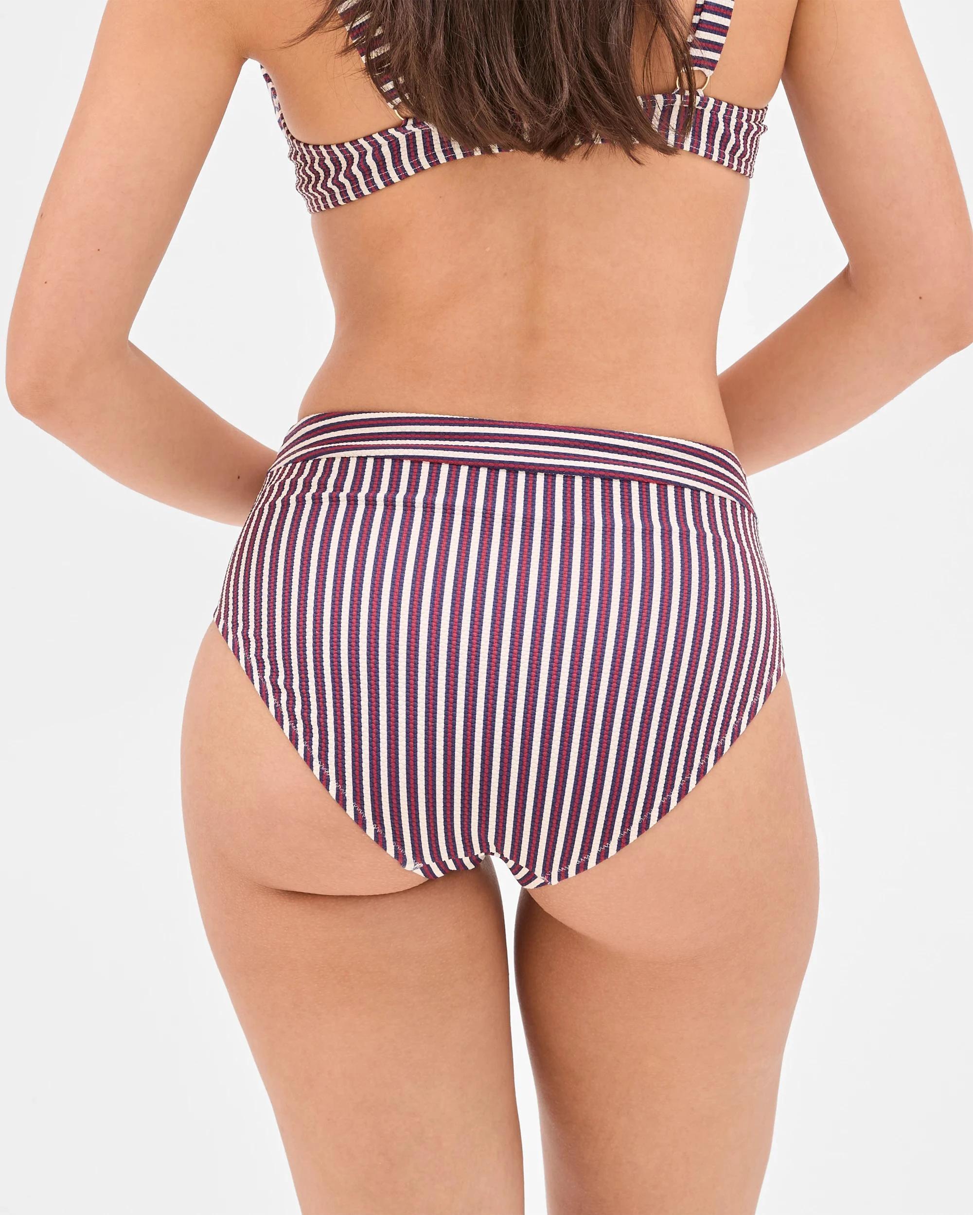 5 Target Resort High Waisted Honeycomb Bikini Bottoms - Shape Your Body NAVY/RED STRIPE, 5 of 10