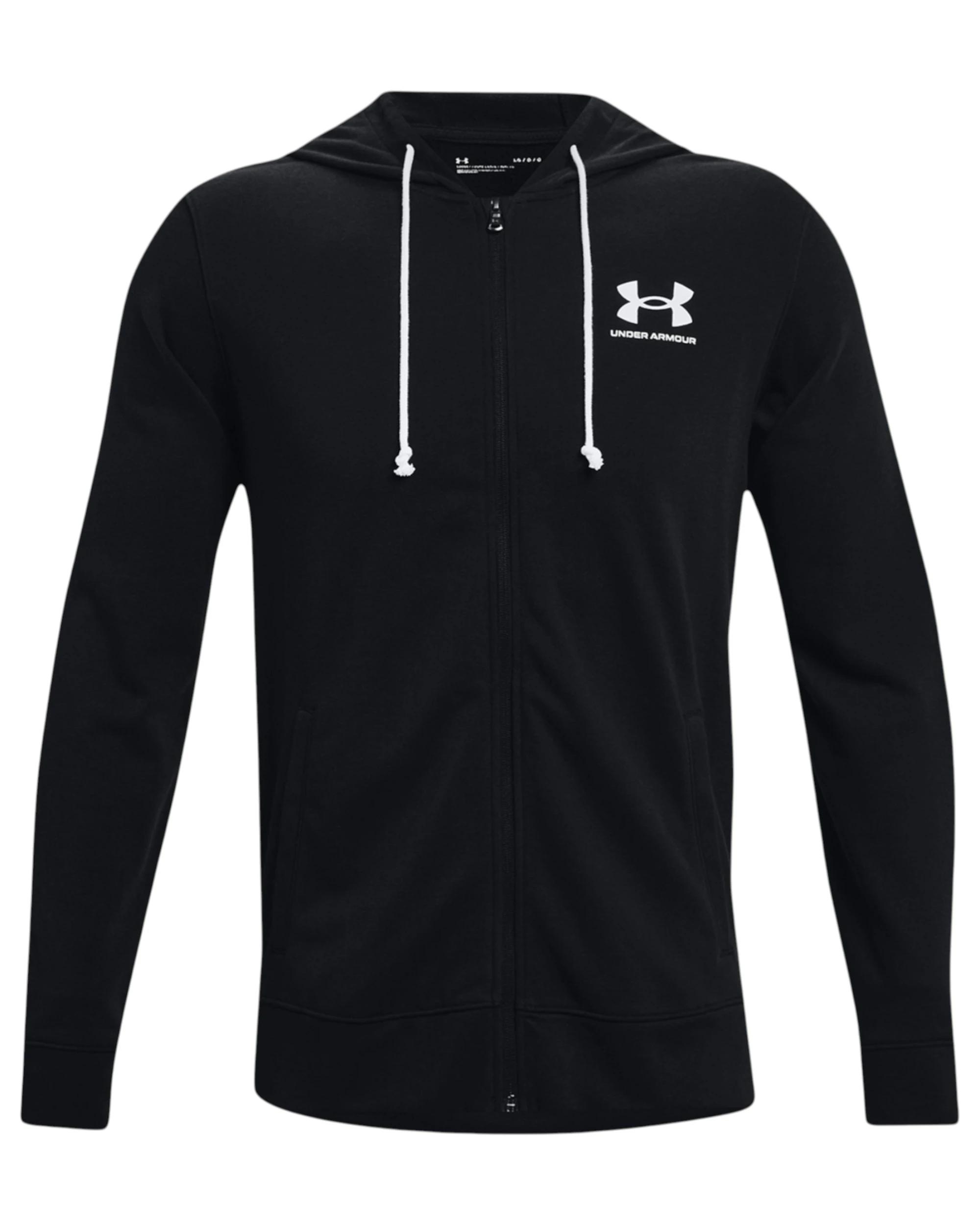 1 Under Armour Mens Rival Terry Full Zip Black/ White Jacket BLACK, 1 of 6