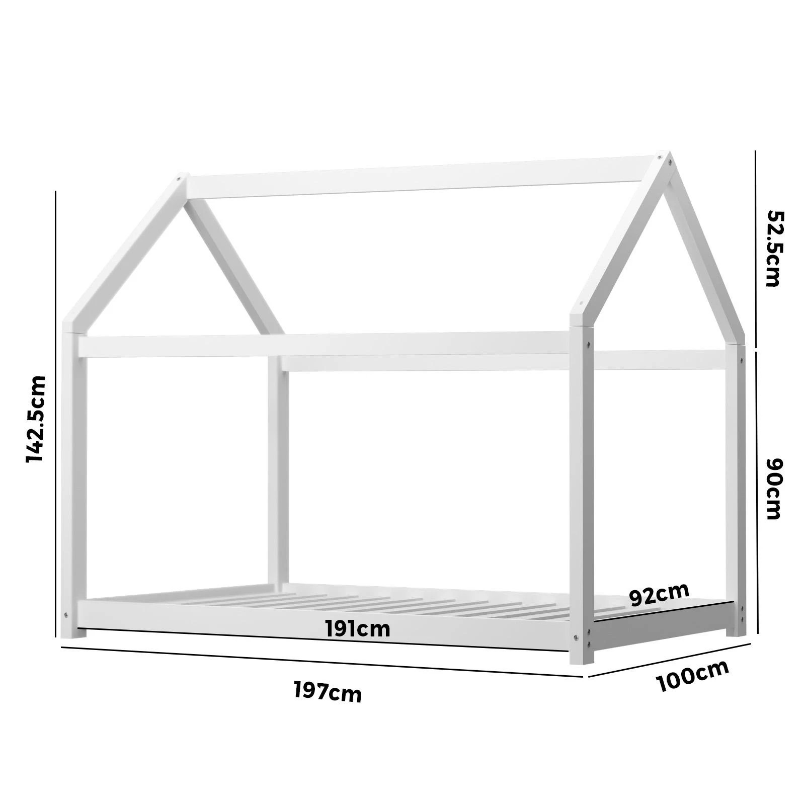 8 Oikiture Kids Bed Frame Single Wooden Pine House Platform Base Montessori
 - White, 8 of 10