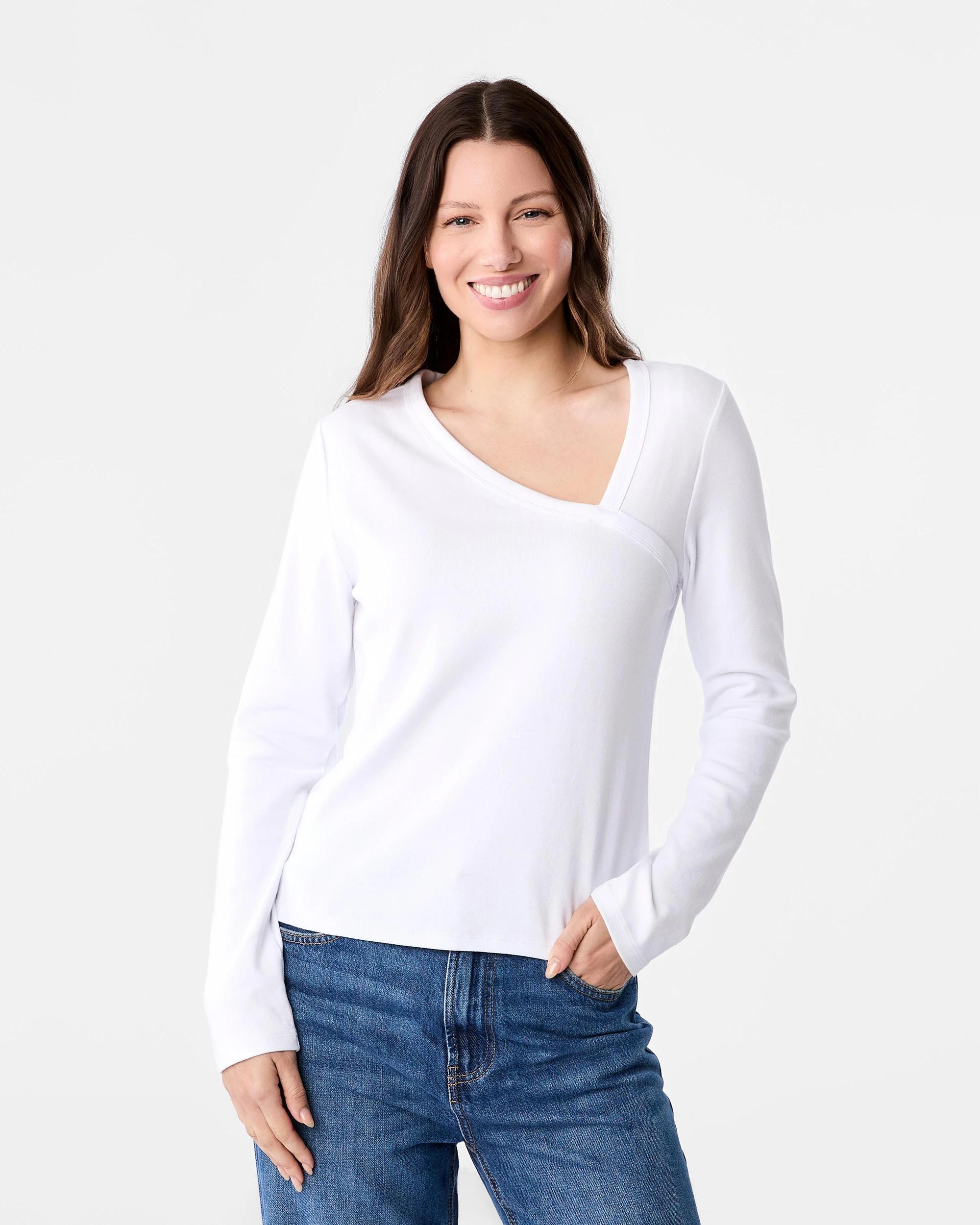 5 Long Sleeve Asymmetric Neck Top White, 5 of 5