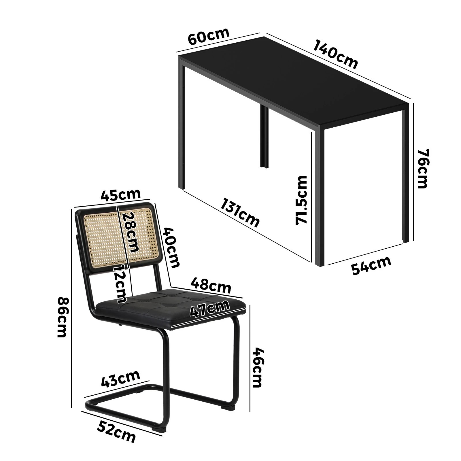 2 Oikiture 140cm Rectangle Dining Table with 6PCS Dining Chairs Leather - Black, 2 of 9