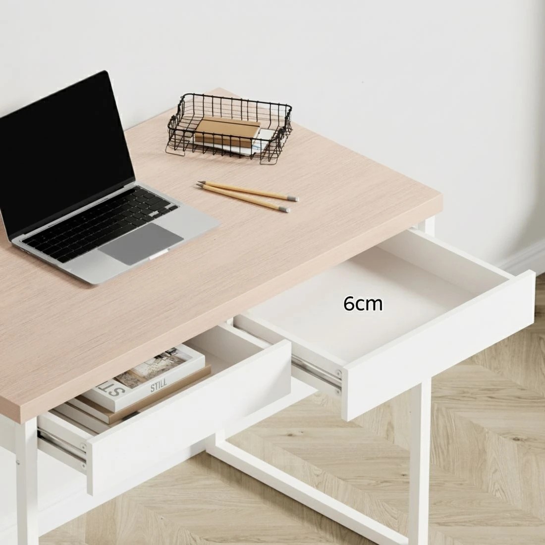 4 Artiss Computer Desk Drawer Storage Oak 100CM - Brown, 4 of 8