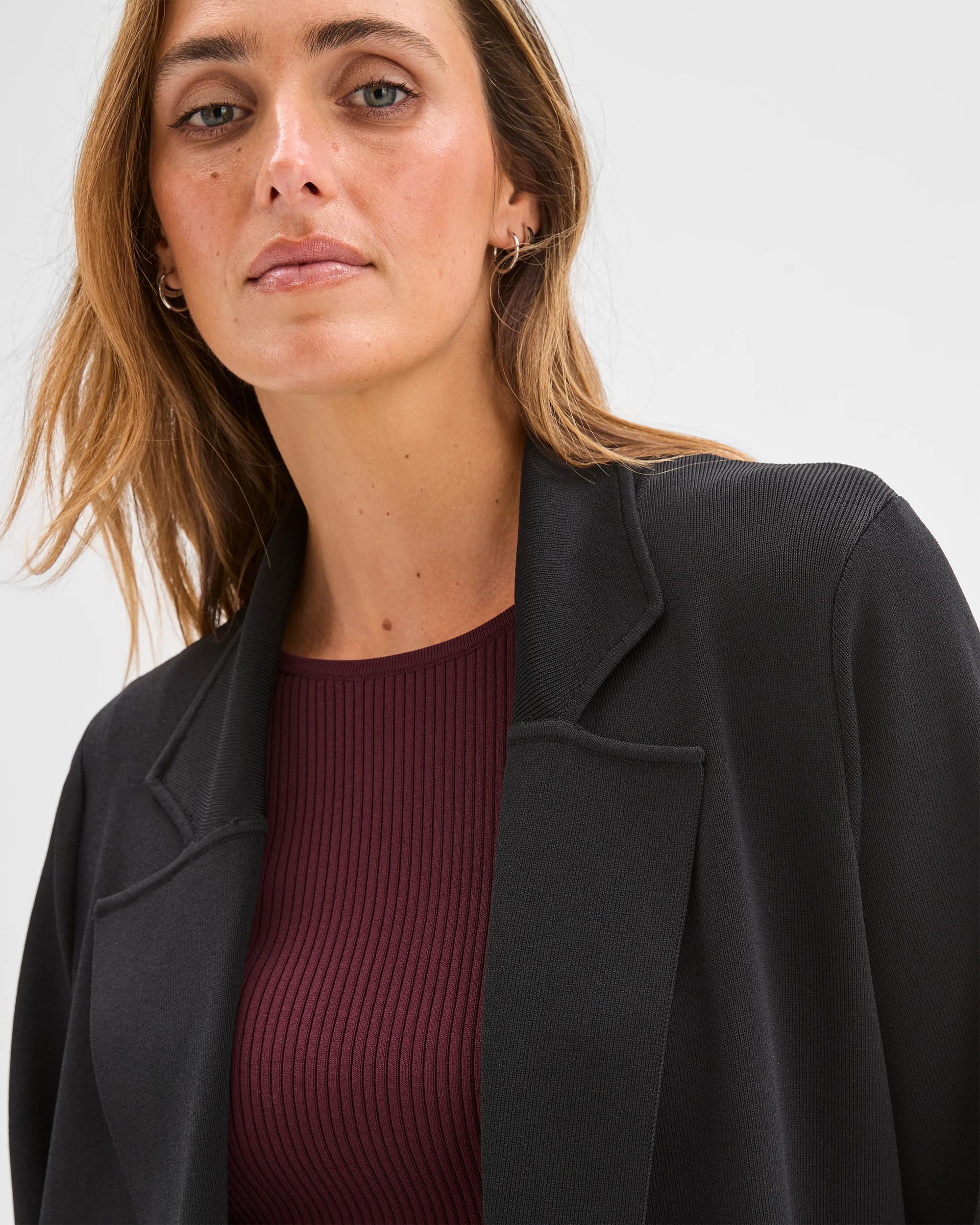5 Preview Crepe Knit Midi Length Coat BLACK, 5 of 6