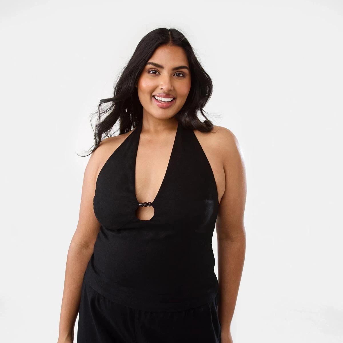 3 Linen Blend Beaded Top BLACK, 3 of 10