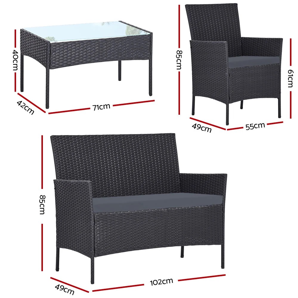 2 Gardeon 4 Seater Outdoor Sofa Set Wicker Setting Table Chair Furniture Dark - Grey, 2 of 7
