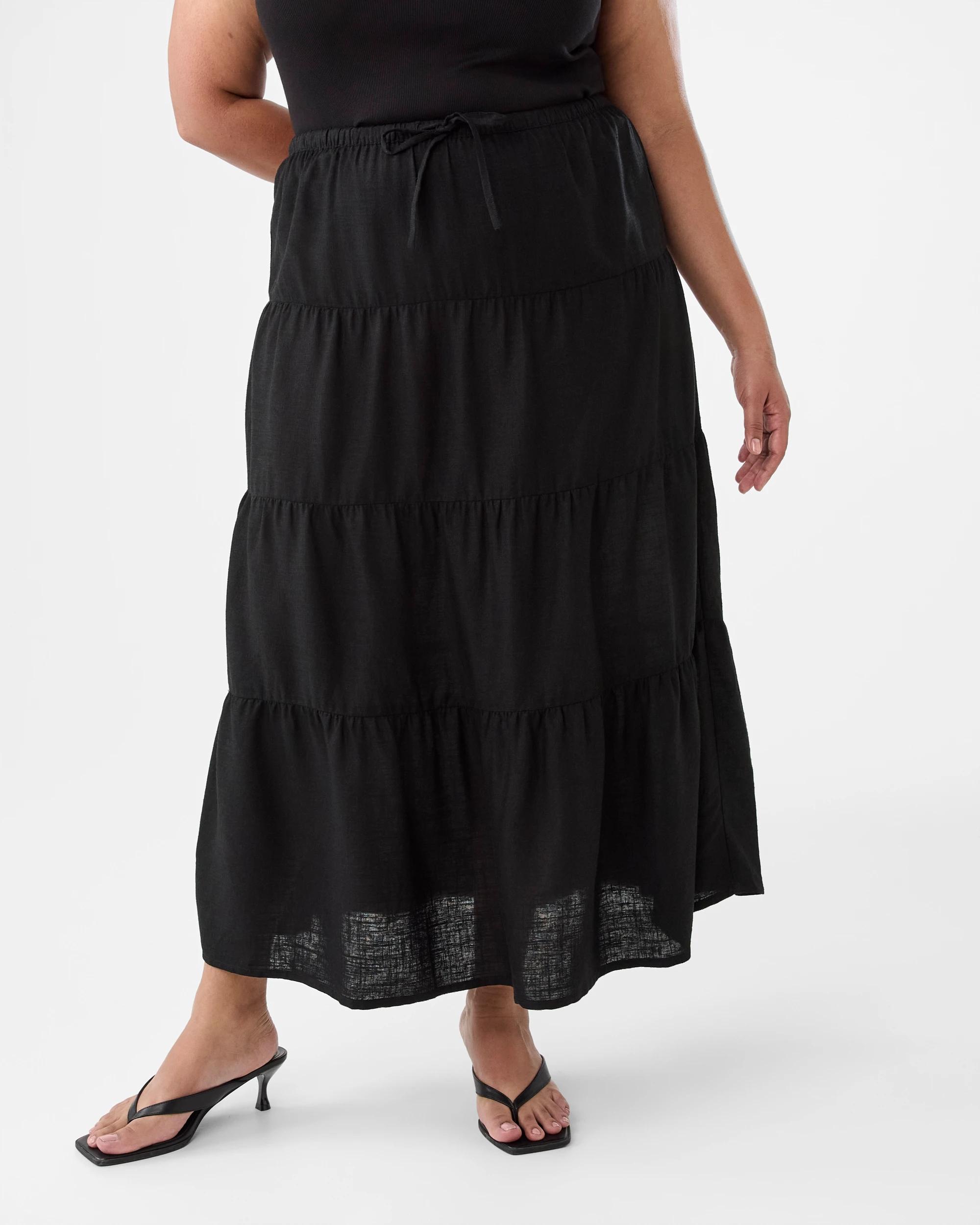 1 Curve Tiered Trim Maxi Skirt Black, 1 of 5