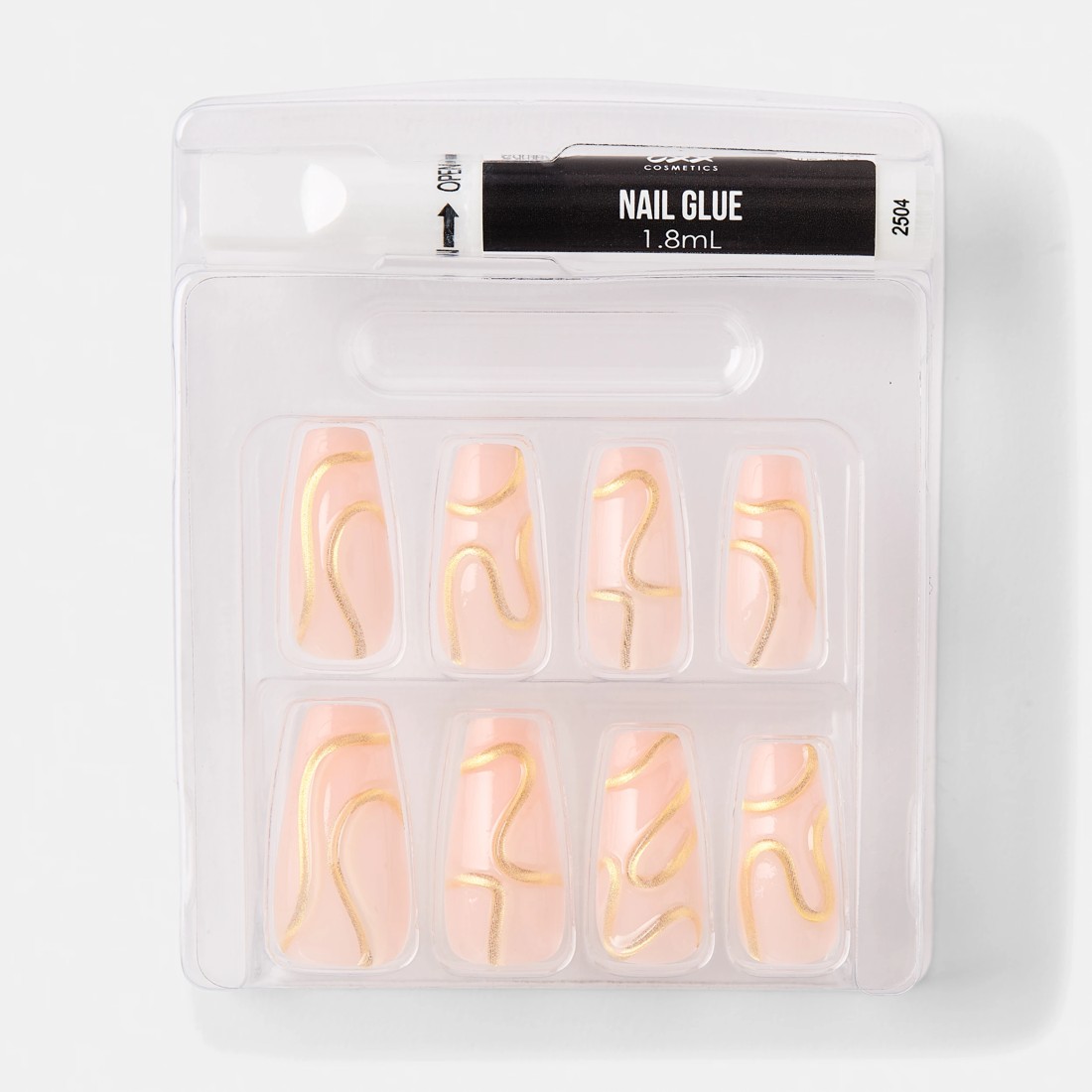 3 OXX Cosmetics 24 Pack Artificial Nails with Adhesive - Squareletto Shape, 3D Gold Swirl, 3 of 5