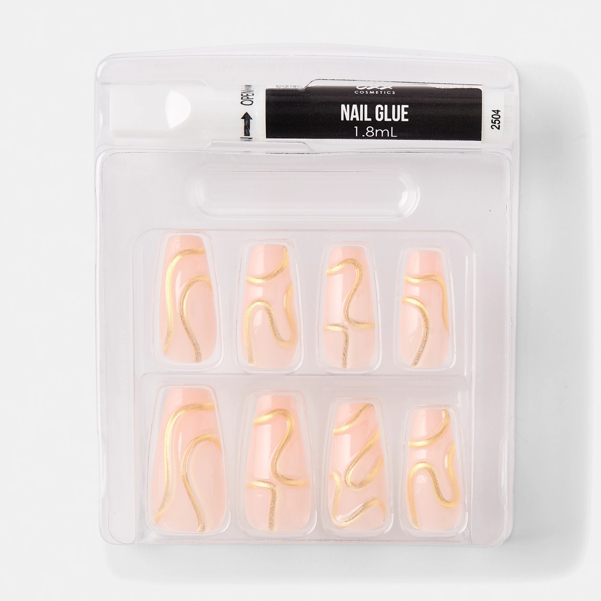 3 OXX Cosmetics 24 Pack Artificial Nails with Adhesive - Squareletto Shape, 3D Gold Swirl, 3 of 5