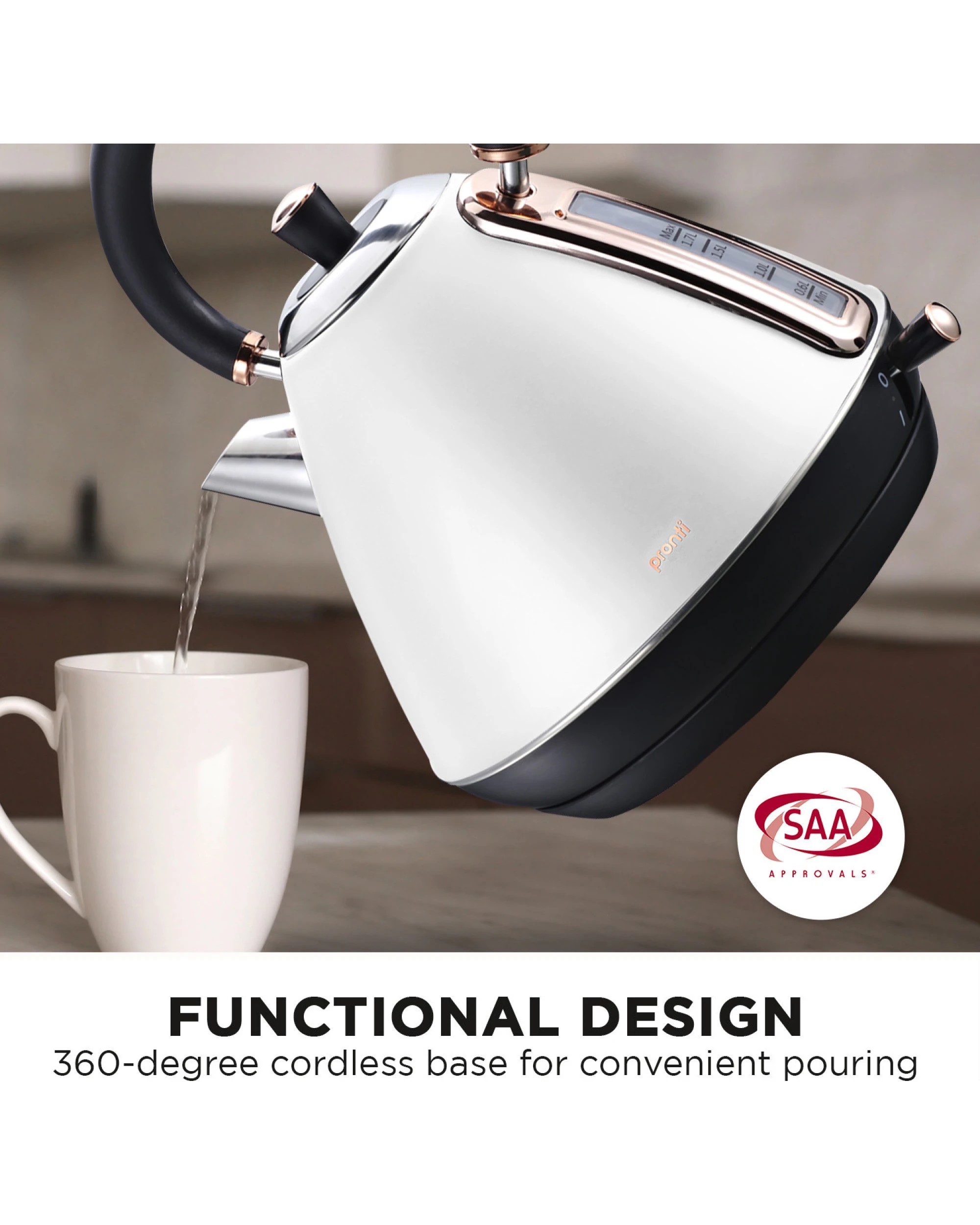 7 Pronti 1.7l Rose Trim Collection Kettle - White, 7 of 10
