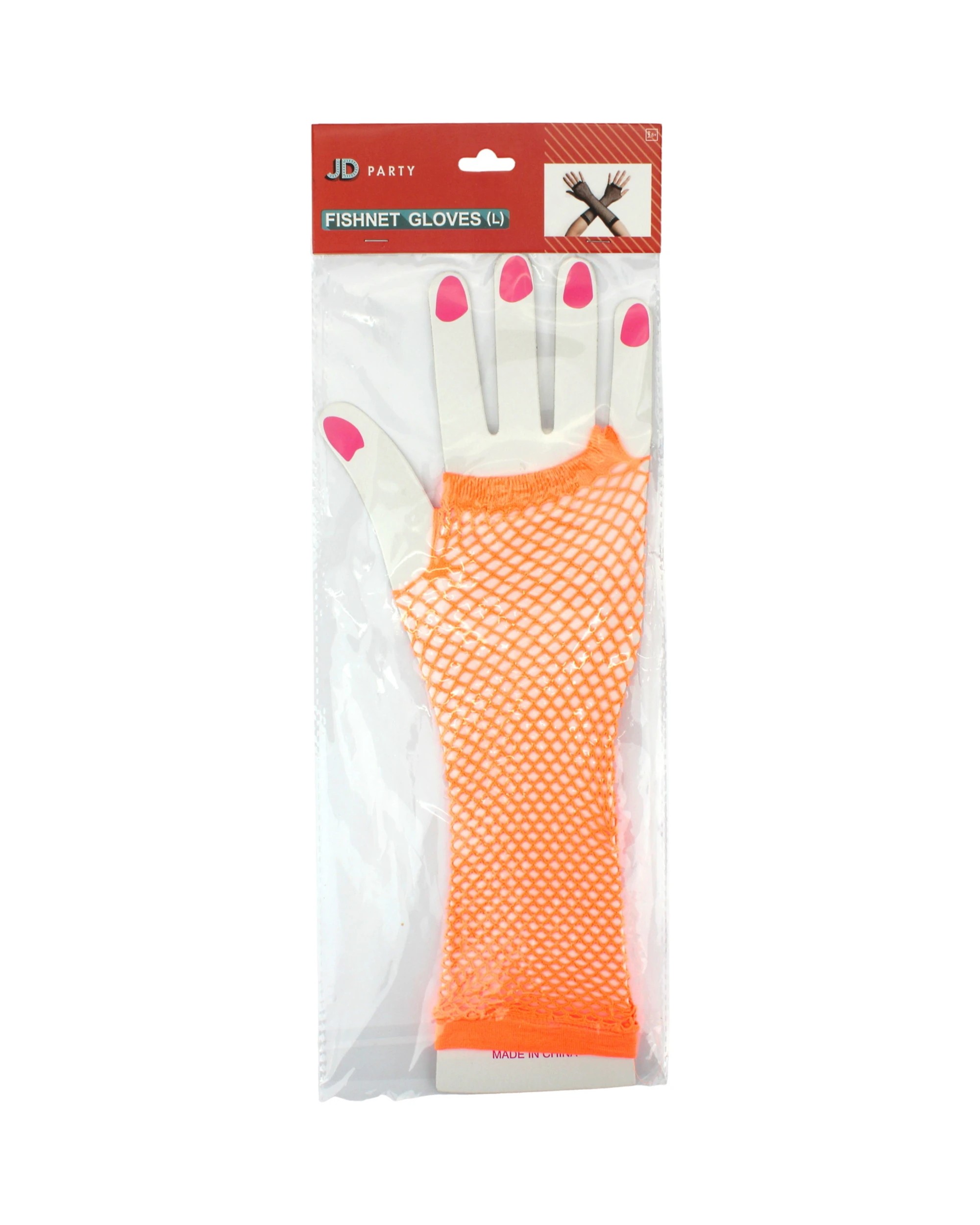 2 Partyrama Neon Fingerless Fishnet Gloves - One Size - Orange, 2 of 2
