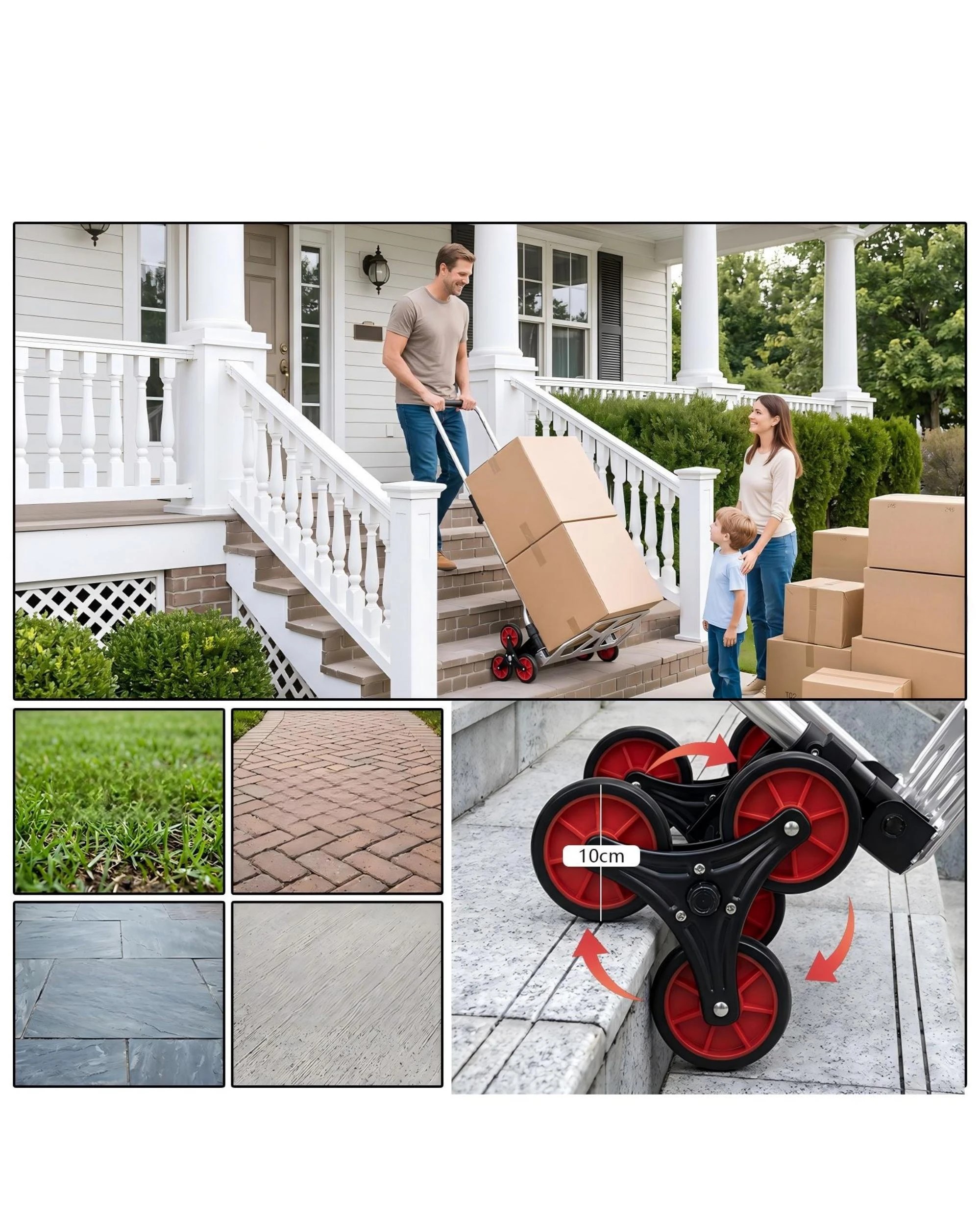 6 Advwin 100KG Stair Climbing Cart with 6 TPR Rubber Wheels & Bungee Cord for Stairs, Moving - Grey, 6 of 7