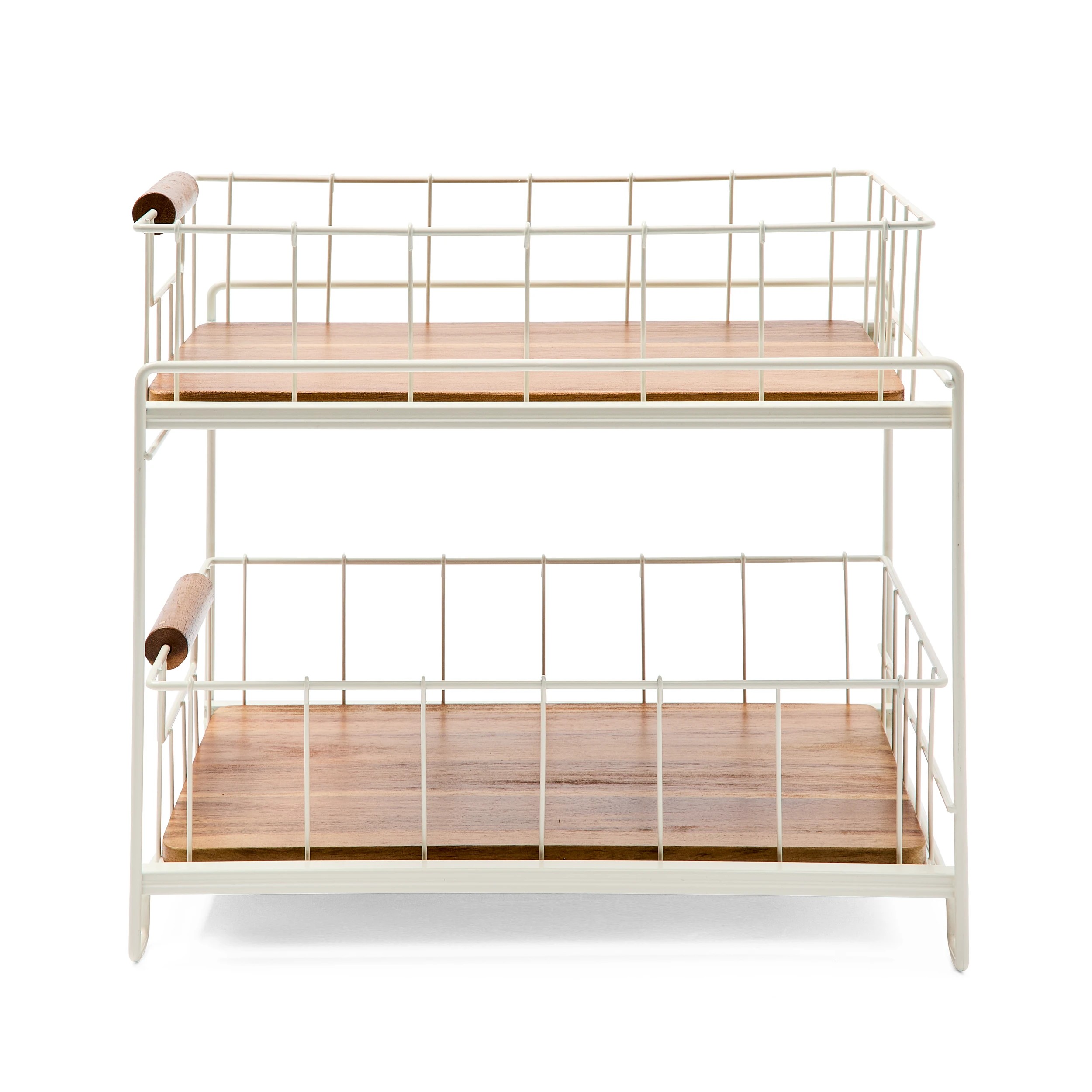 6 Off White and Acacia 2 Tier Drawers, 6 of 10