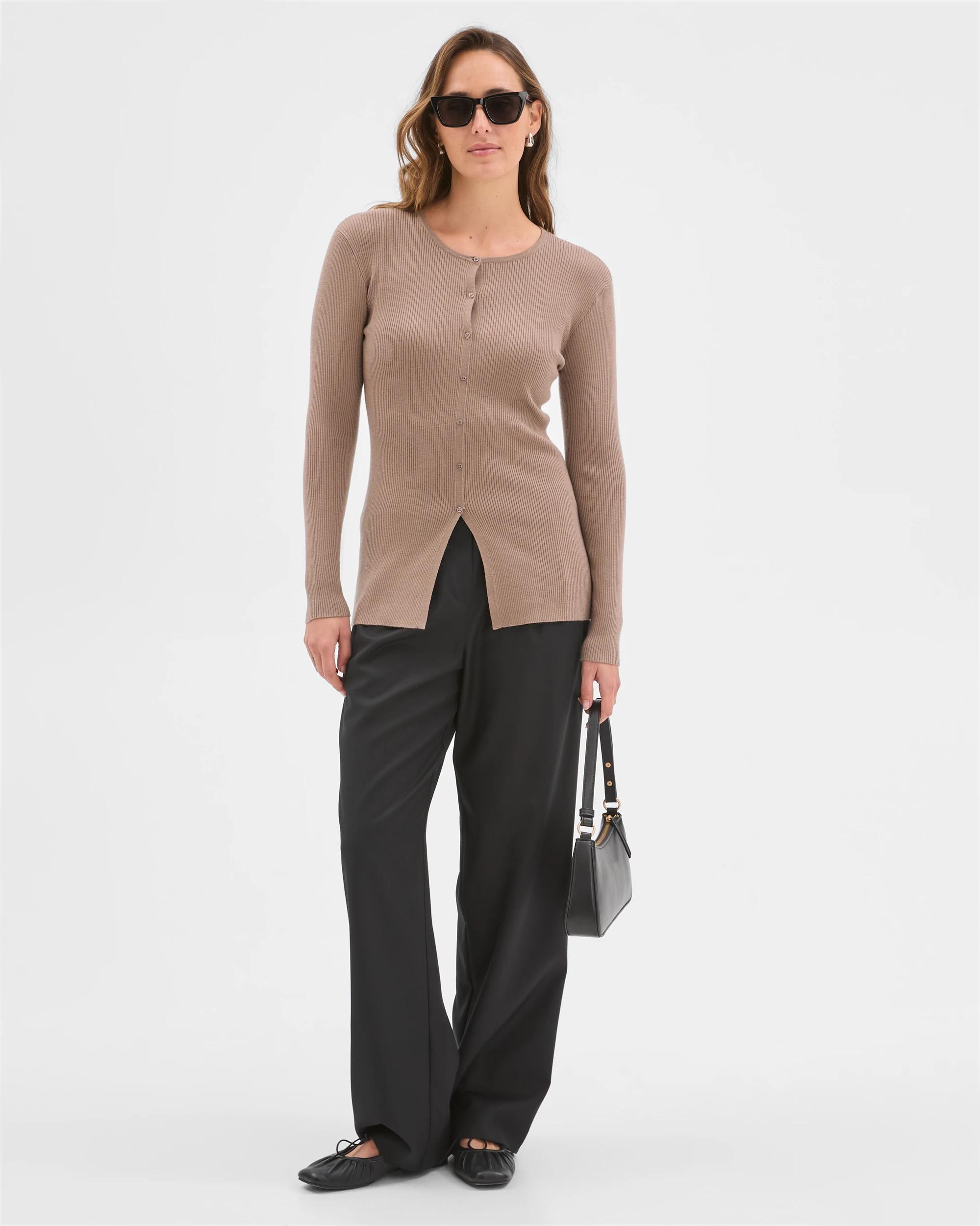 1 Preview Long Sleeve Button Detail Knit Top PARCHMENT, 1 of 6