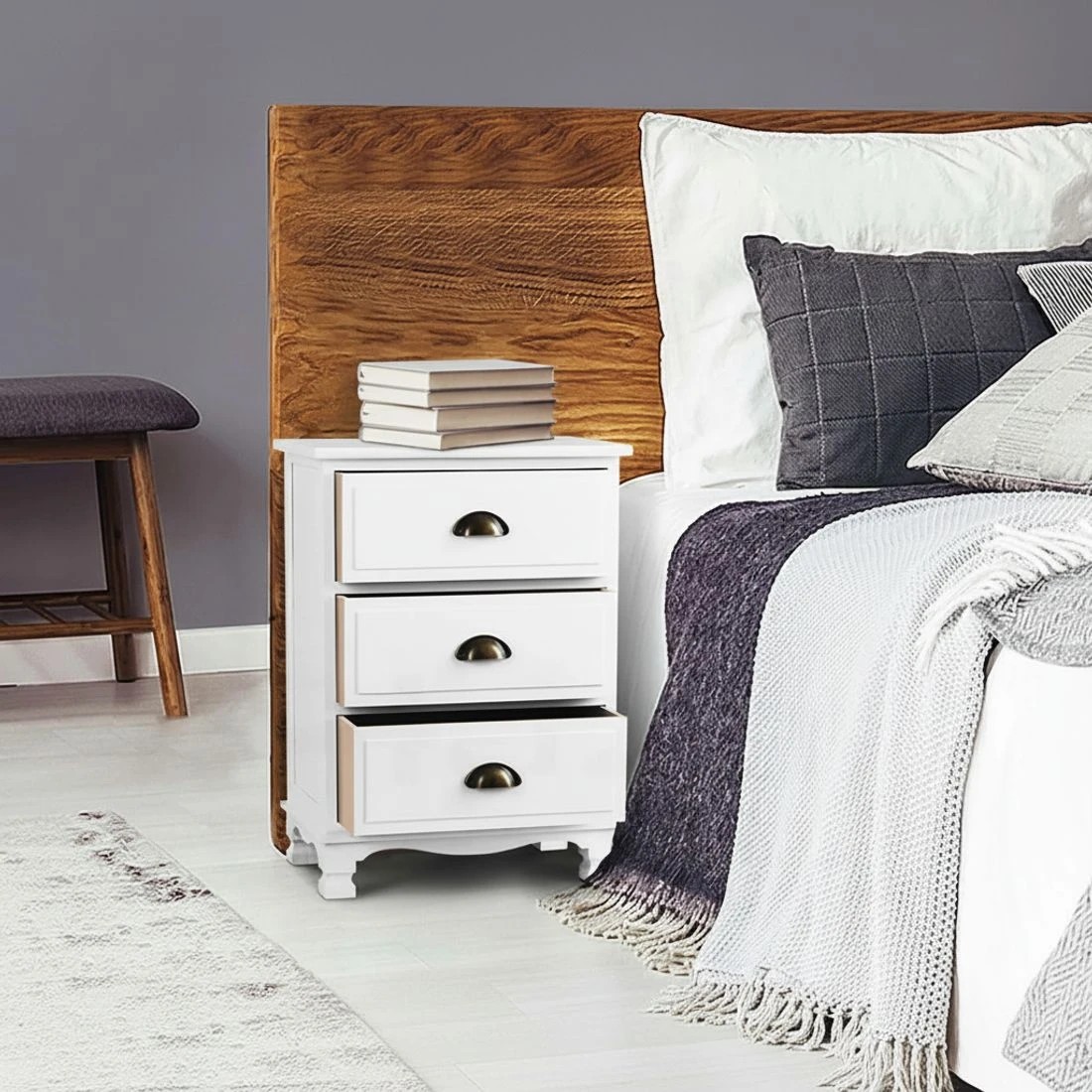 5 Artiss 2x Bedside Table 3 Drawers Vintage - White, 5 of 8