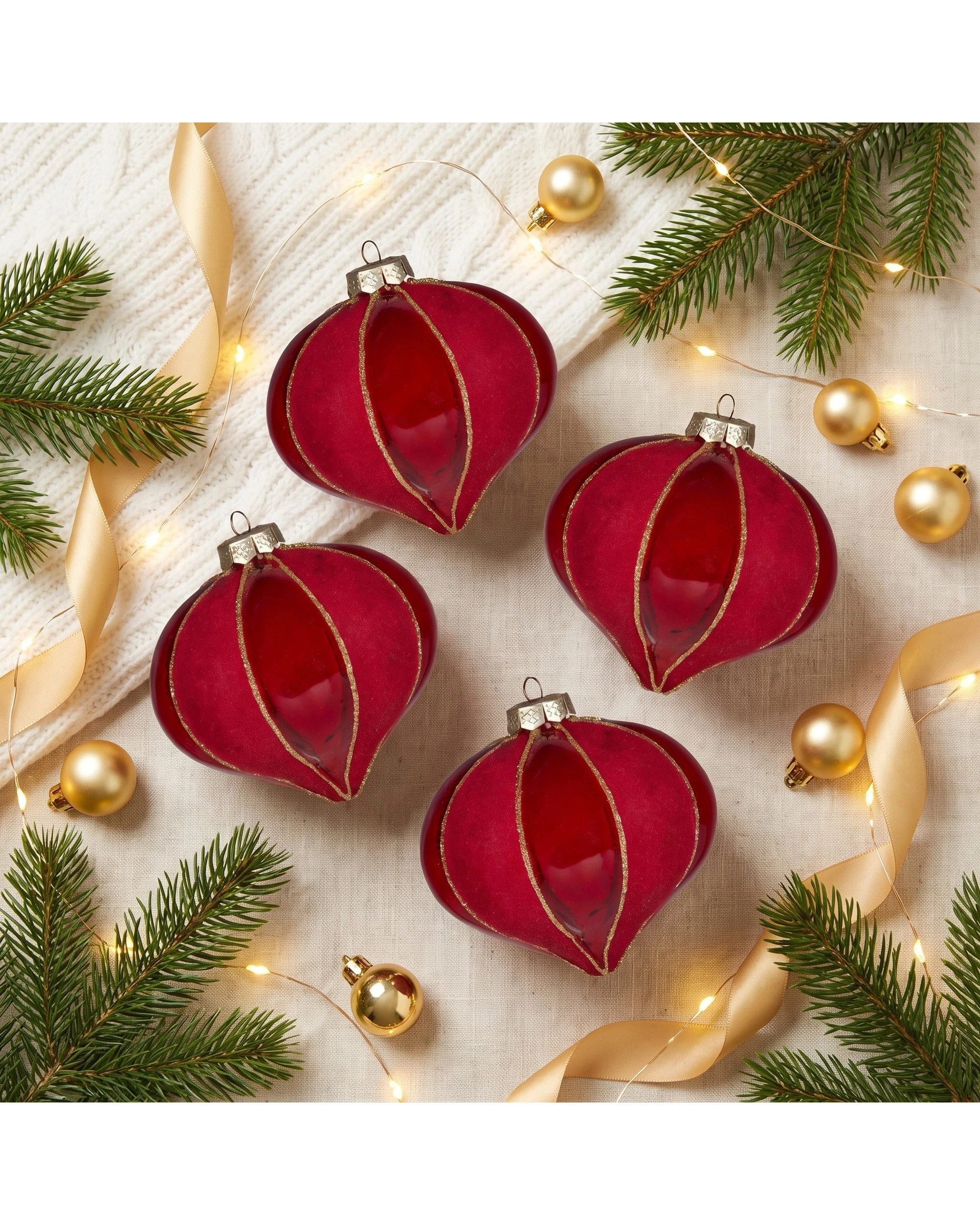 6 Christabelle 6 Red Glass Christmas Baubles Onion Shape 10cm Xmas Tree Decorations Hanging Ornaments Gift Boxed Set - Red, 6 of 7