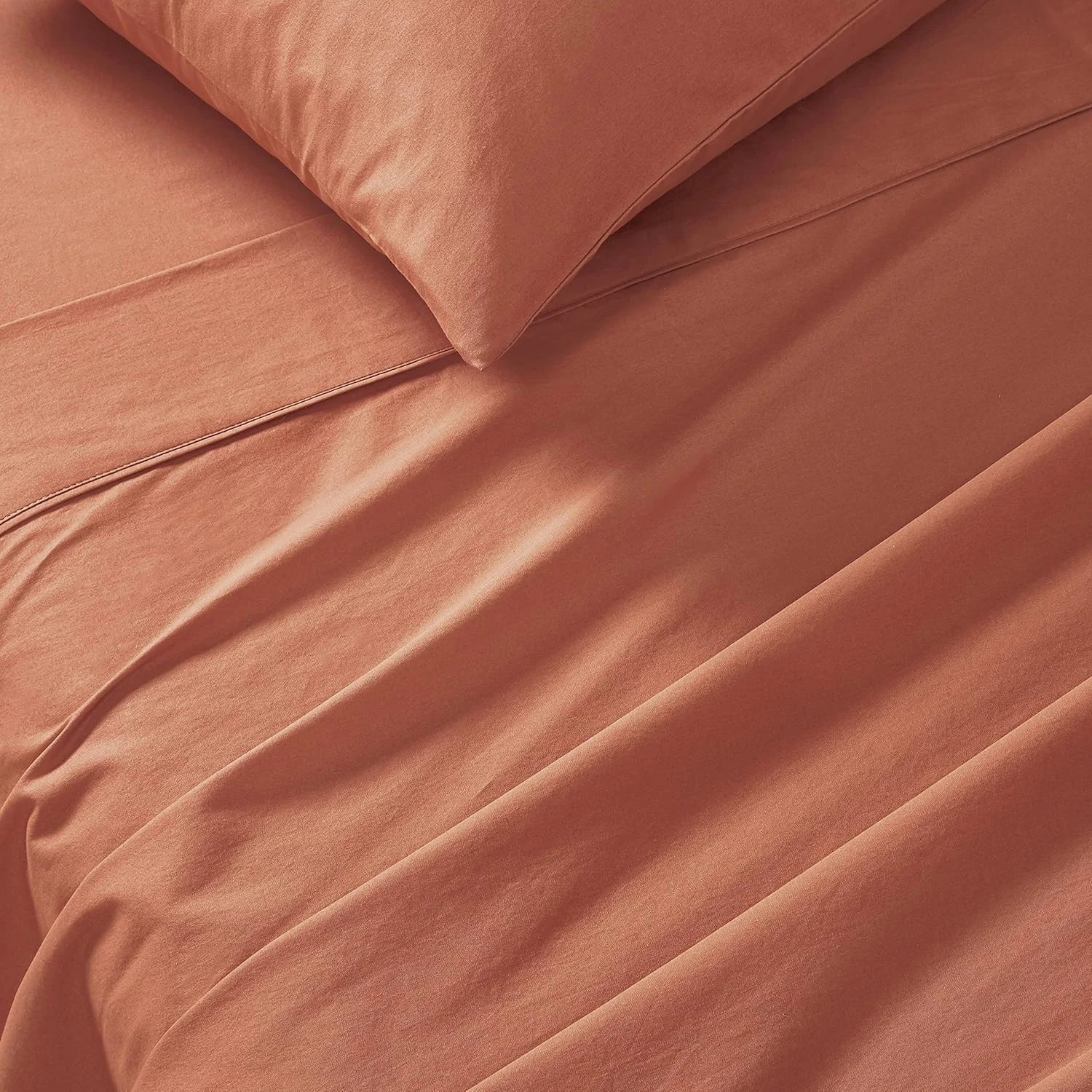 2 Gioia Casa Vintage Washed Cotton Sheet Set Soft Breathable - Double Bed - Brick, 2 of 4