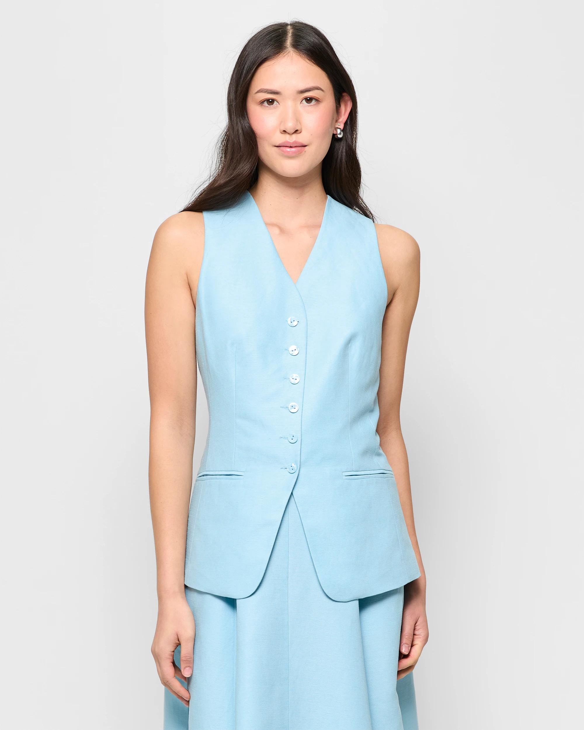 1 Linen Blend Longline Vest - Preview AZURE SKY, 1 of 5