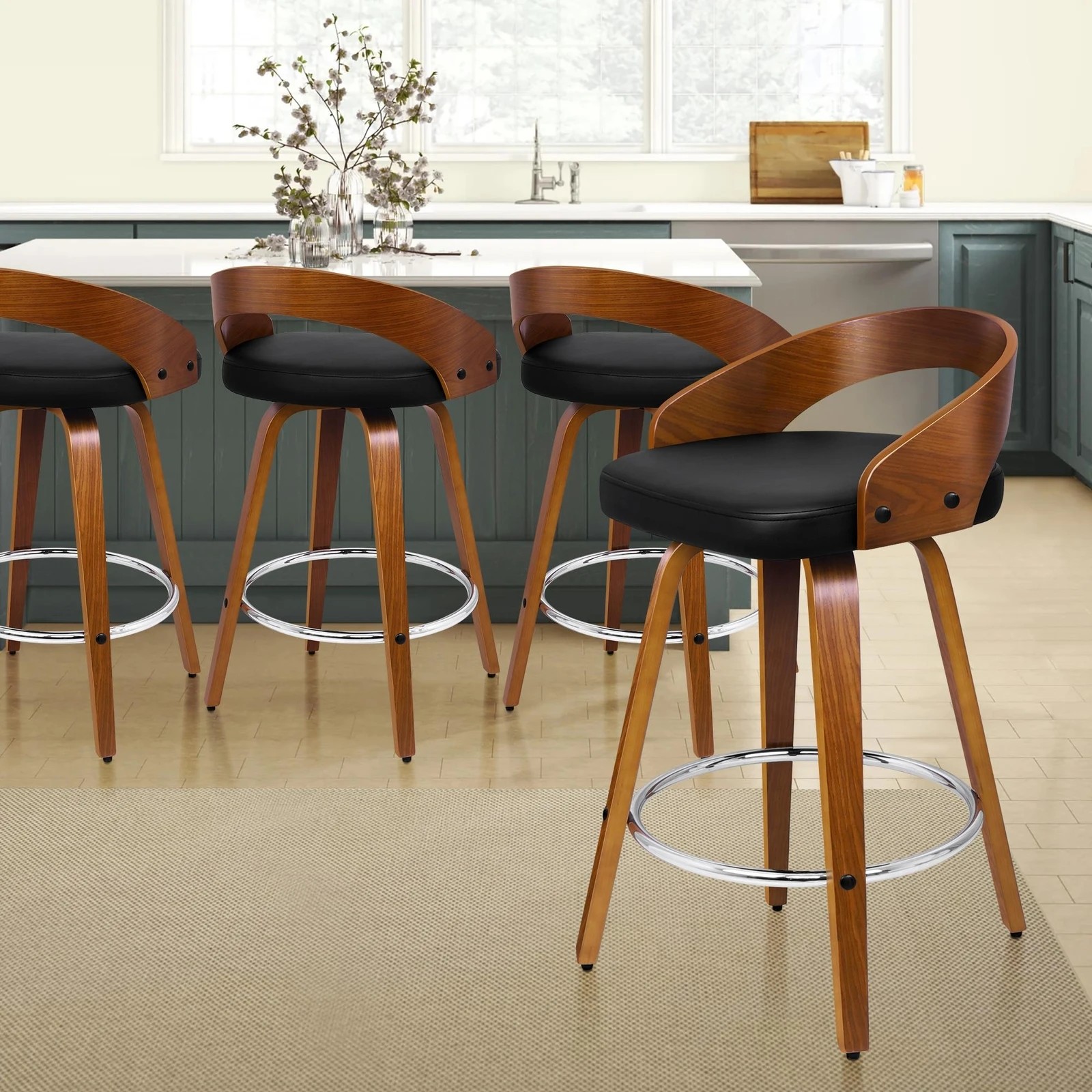 3 Alfordson 4x Swivel Bar Stools Caden Kitchen Wooden Dining Chair - Black, 3 of 10